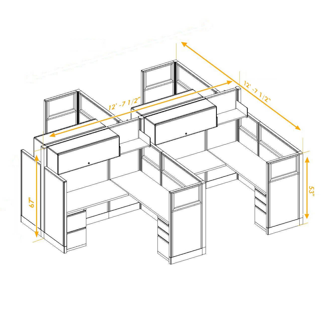 Modular furniture mixed height non powered CUB 4C 53 67 NP 66 PGL ESP WH PSO2 Modular furniture mixed height non powered CUB 4C 53 67 NP 66 PGL ESP WH PSO2