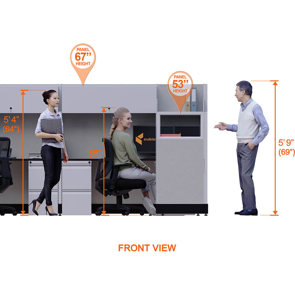 Modular office workstations 53 67h 2pack bullpen front view heights Modular office workstations 53 67h 2pack bullpen front view heights