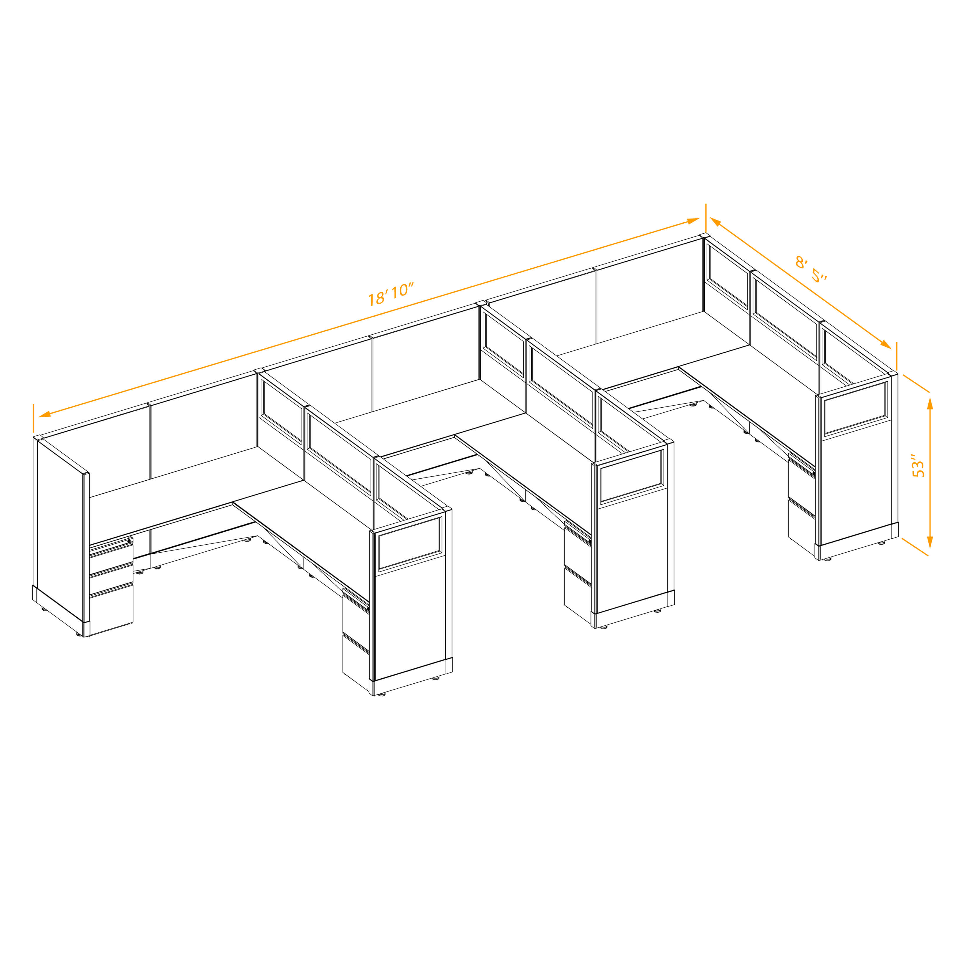 Office workstations 53h with partial glass panels unpowered CUB 3I 53 NP 68 PGL ESP WH PSO2 Office workstations 53h with partial glass panels unpowered CUB 3I 53 NP 68 PGL ESP WH PSO2