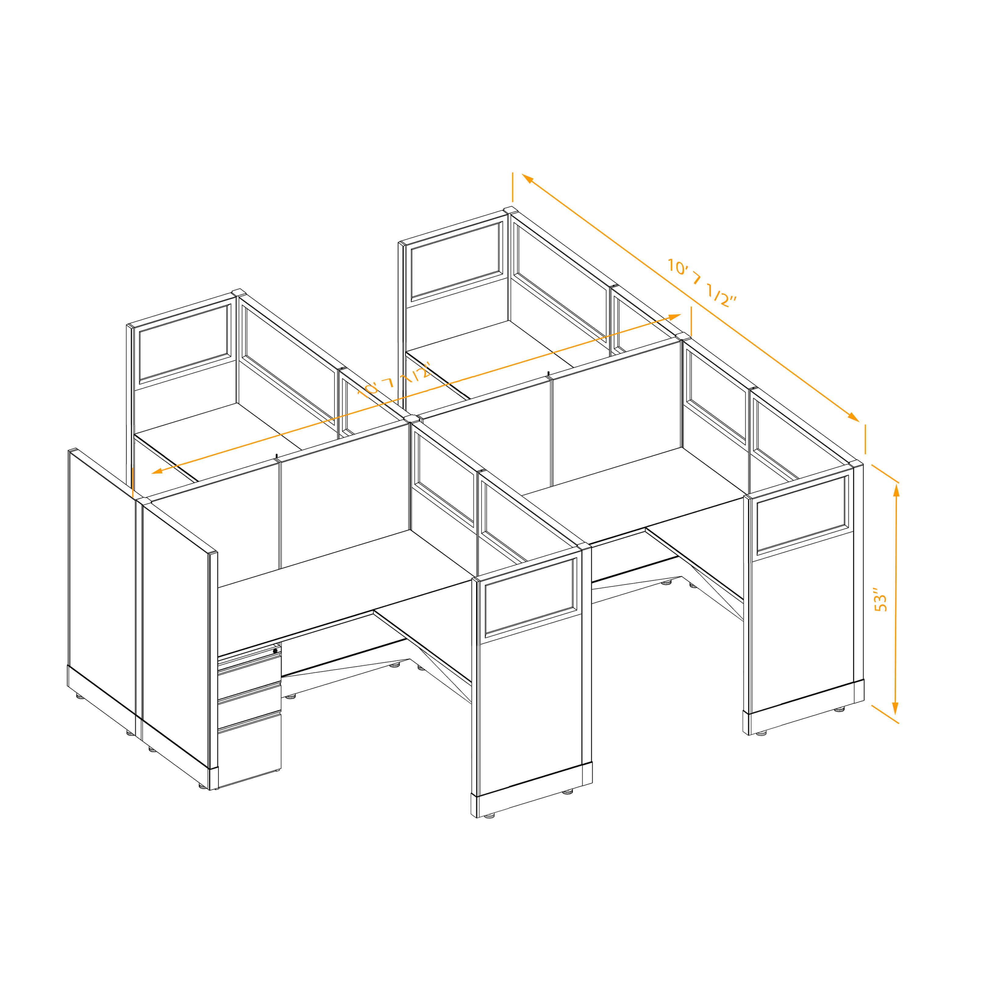 Office workstations 53h with partial glass panels unpowered CUB 4C 53 NP 55 PGL ESP WH PSO2 Office workstations 53h with partial glass panels unpowered CUB 4C 53 NP 55 PGL ESP WH PSO2