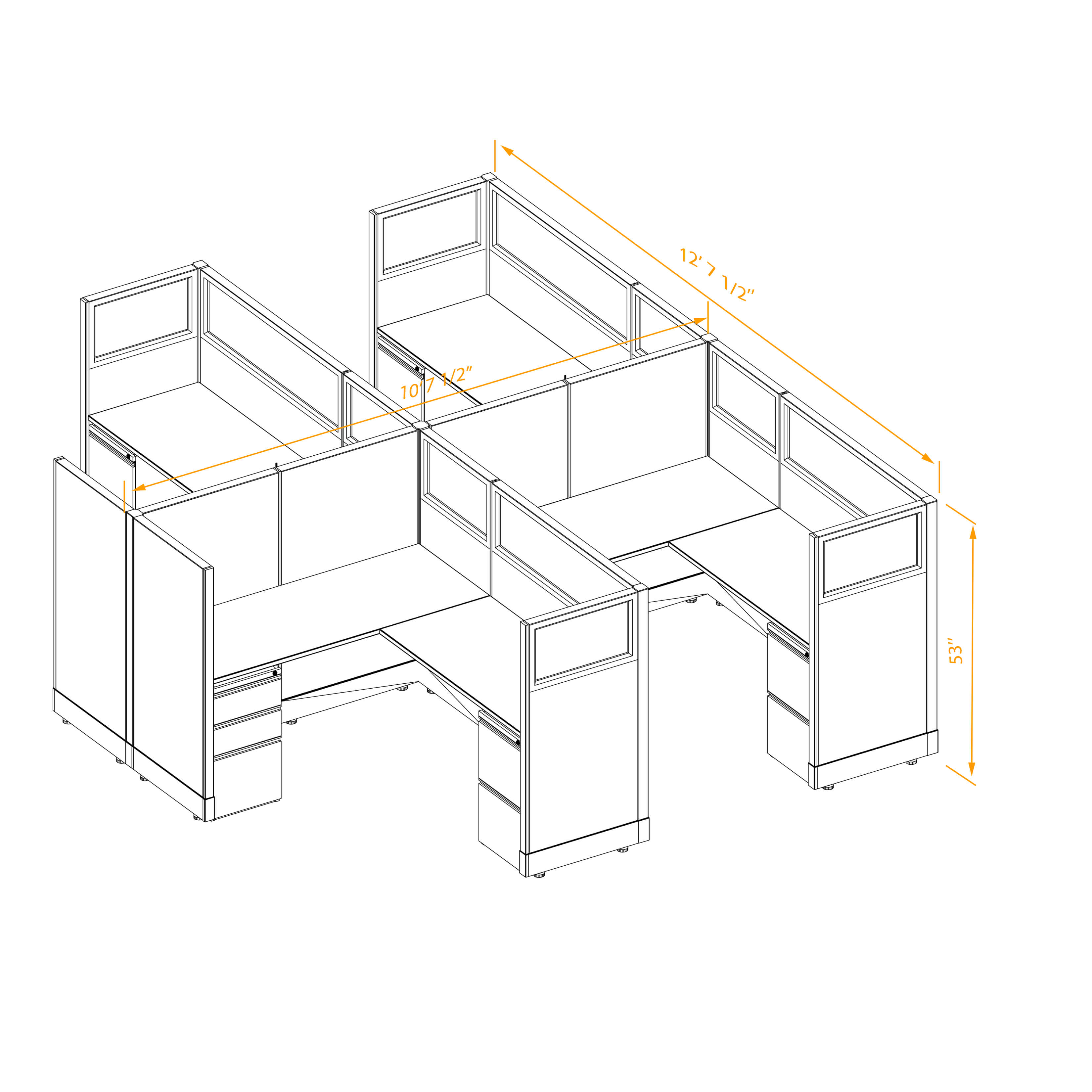 Office workstations 53h with partial glass panels unpowered CUB 4C 53 NP 56 PGL ESP WH PSO2 Office workstations 53h with partial glass panels unpowered CUB 4C 53 NP 56 PGL ESP WH PSO2