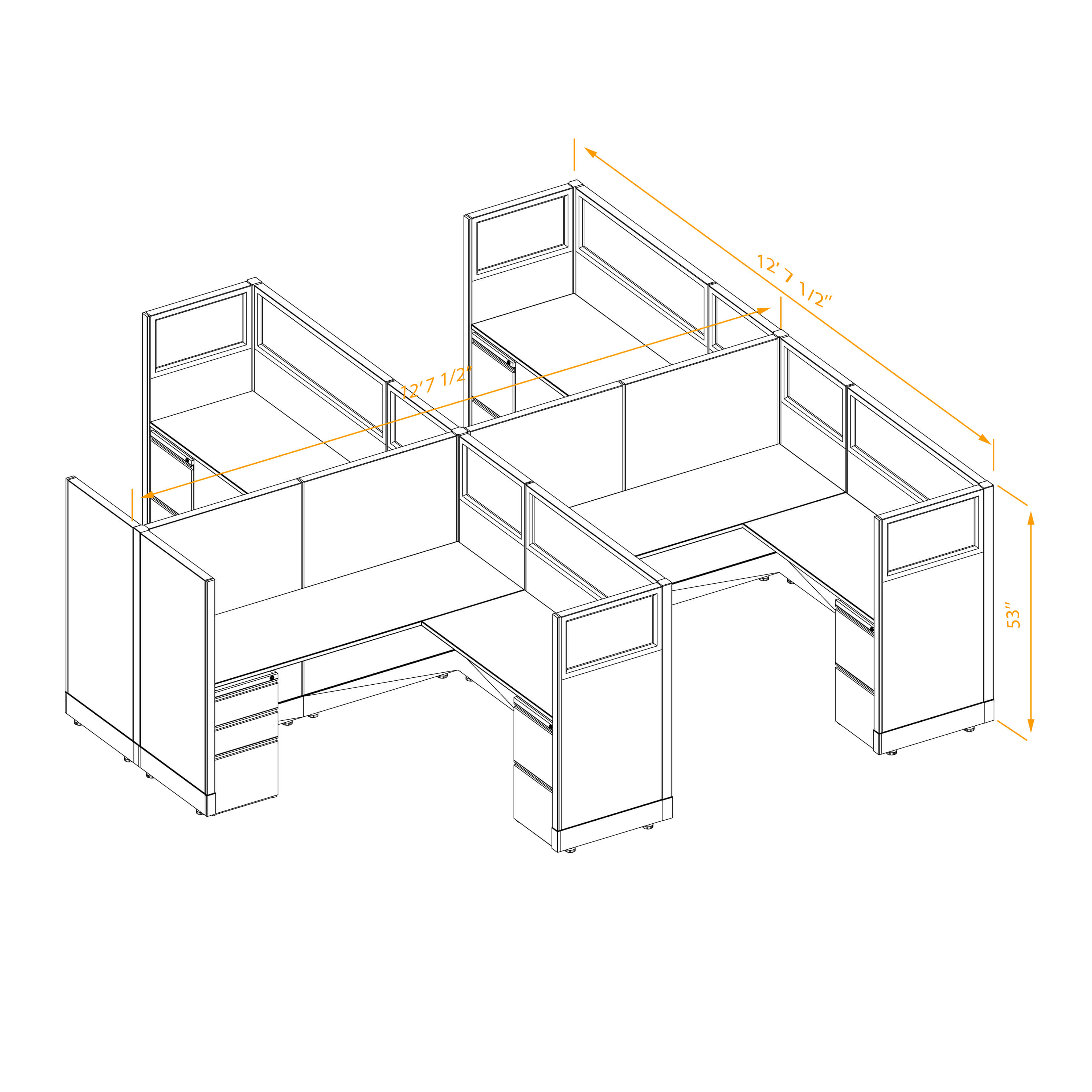 Office workstations 53h with partial glass panels unpowered CUB 4C 53 NP 66 PGL ESP WH PSO2 Office workstations 53h with partial glass panels unpowered CUB 4C 53 NP 66 PGL ESP WH PSO2