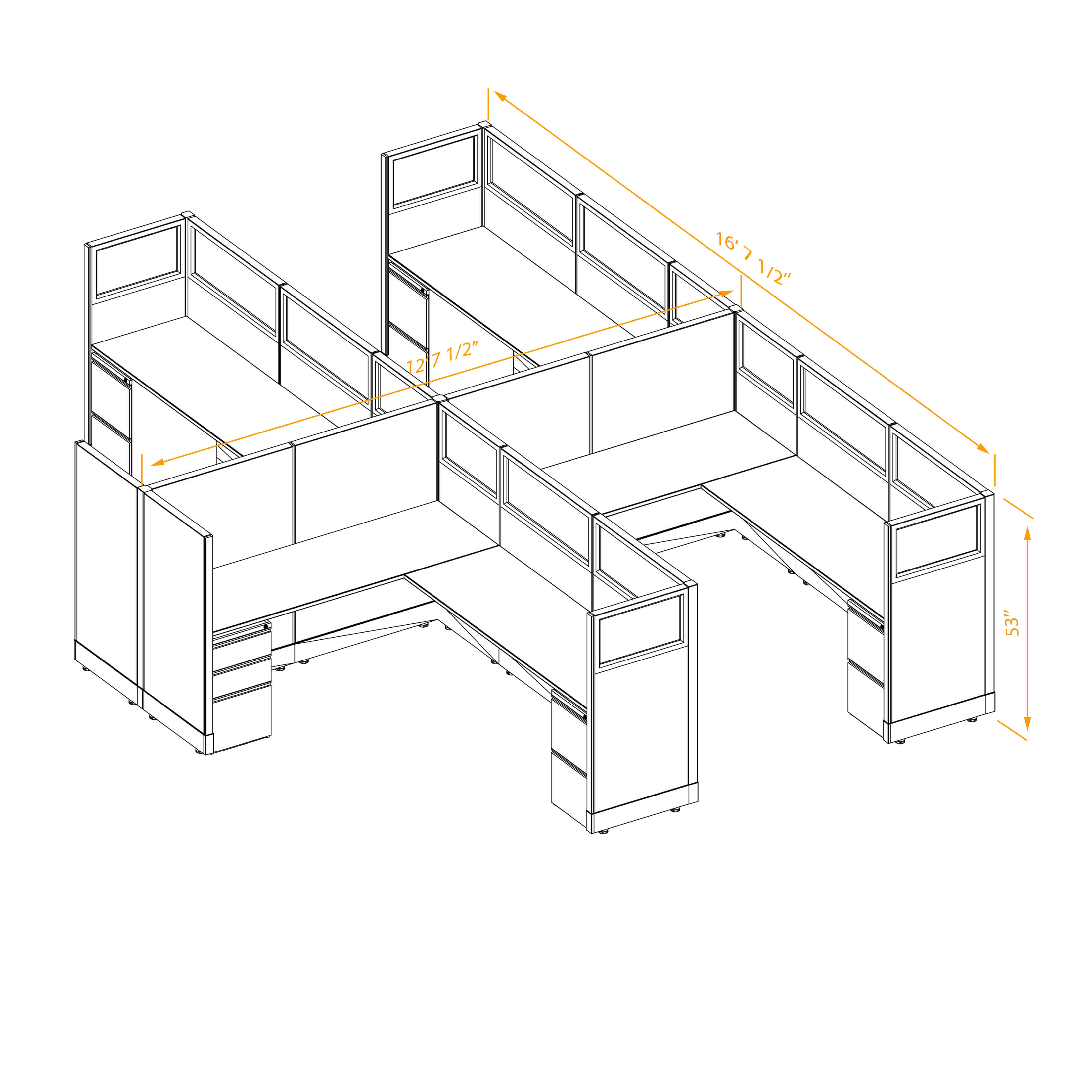 Office workstations 53h with partial glass panels unpowered CUB 4C 53 NP 68 PGL ESP WH PSO2 Office workstations 53h with partial glass panels unpowered CUB 4C 53 NP 68 PGL ESP WH PSO2