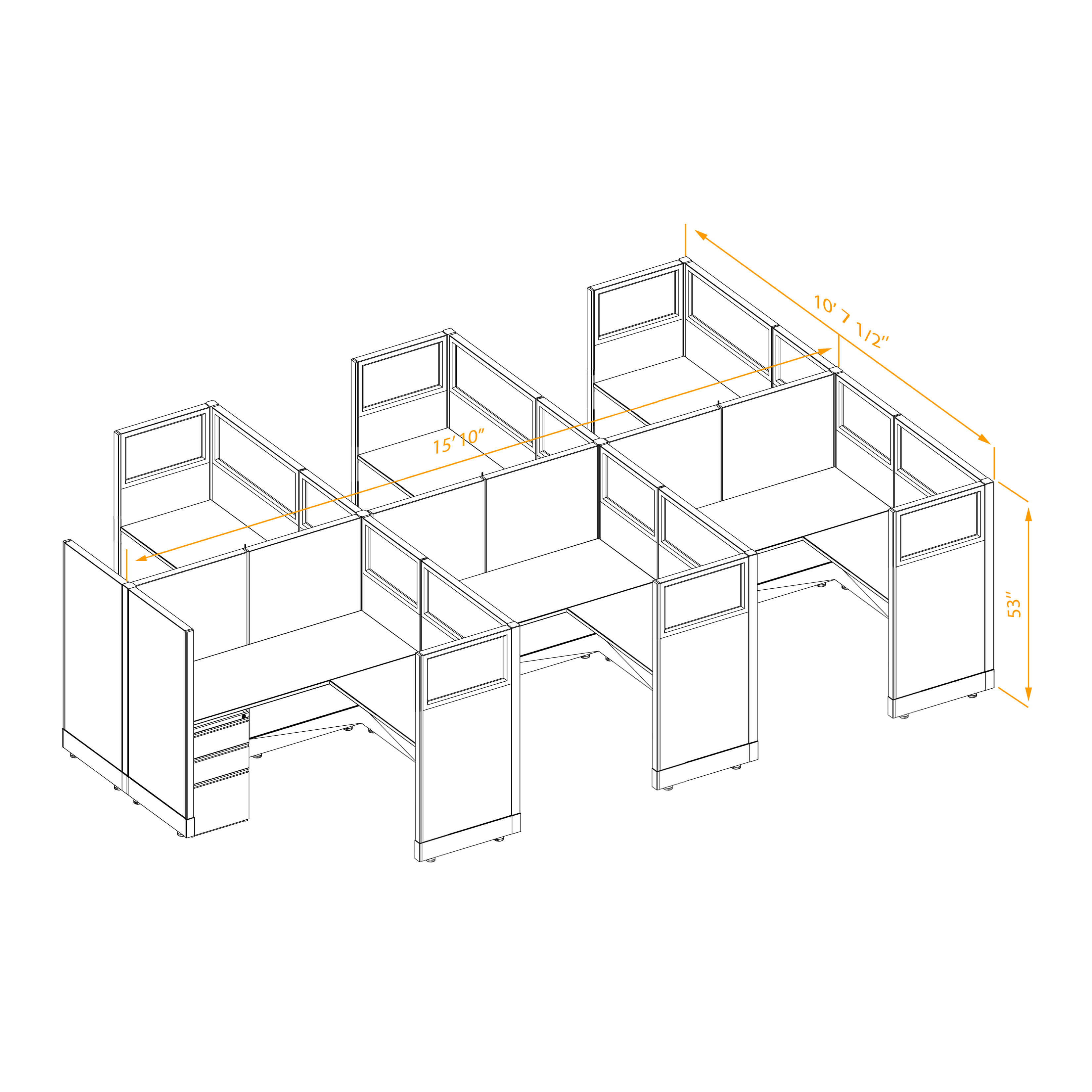 Office workstations 53h with partial glass panels unpowered CUB 6C 53 NP 55 PGL ESP WH PSO2 Office workstations 53h with partial glass panels unpowered CUB 6C 53 NP 55 PGL ESP WH PSO2