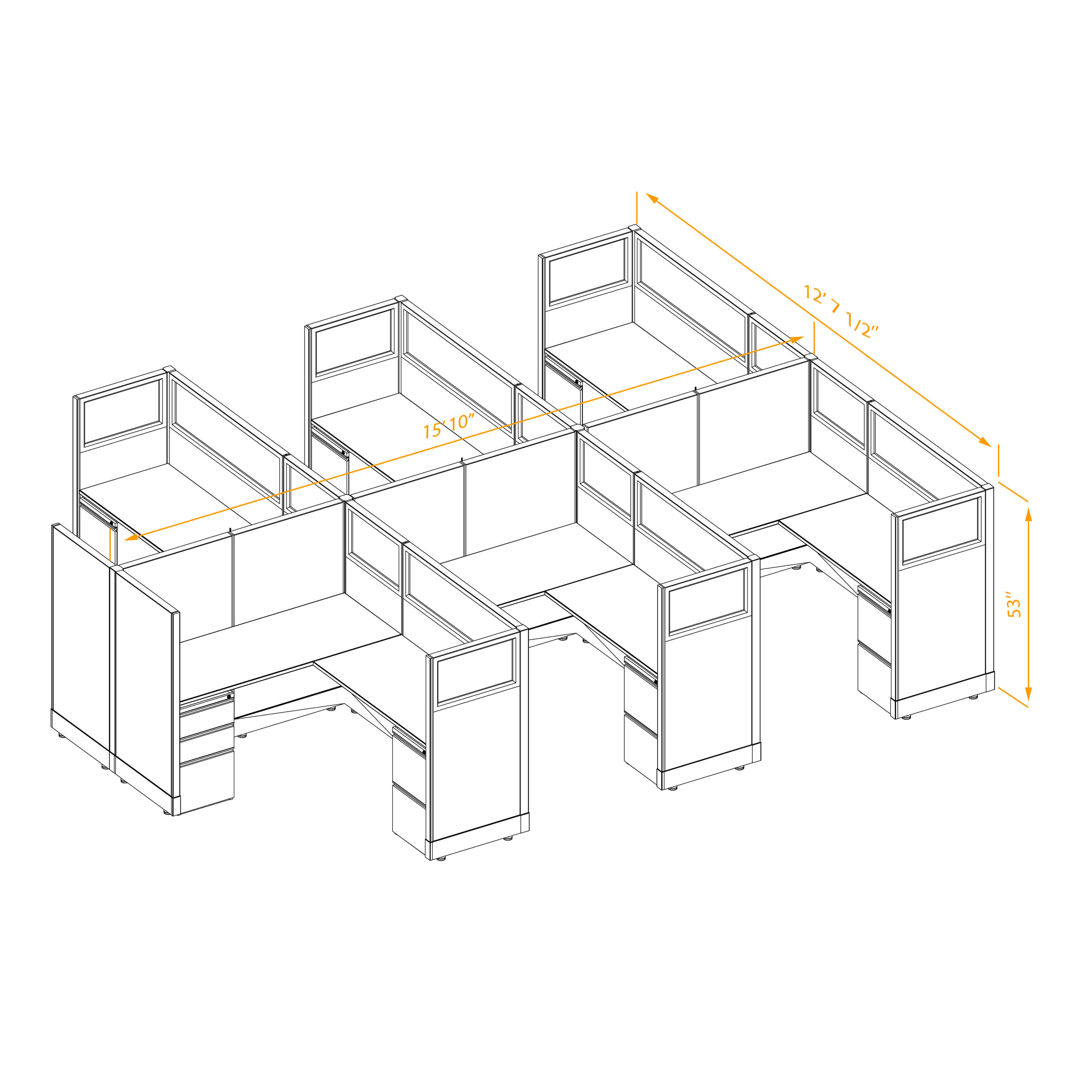 Office workstations 53h with partial glass panels unpowered CUB 6C 53 NP 56 PGL ESP WH PSO2 Office workstations 53h with partial glass panels unpowered CUB 6C 53 NP 56 PGL ESP WH PSO2