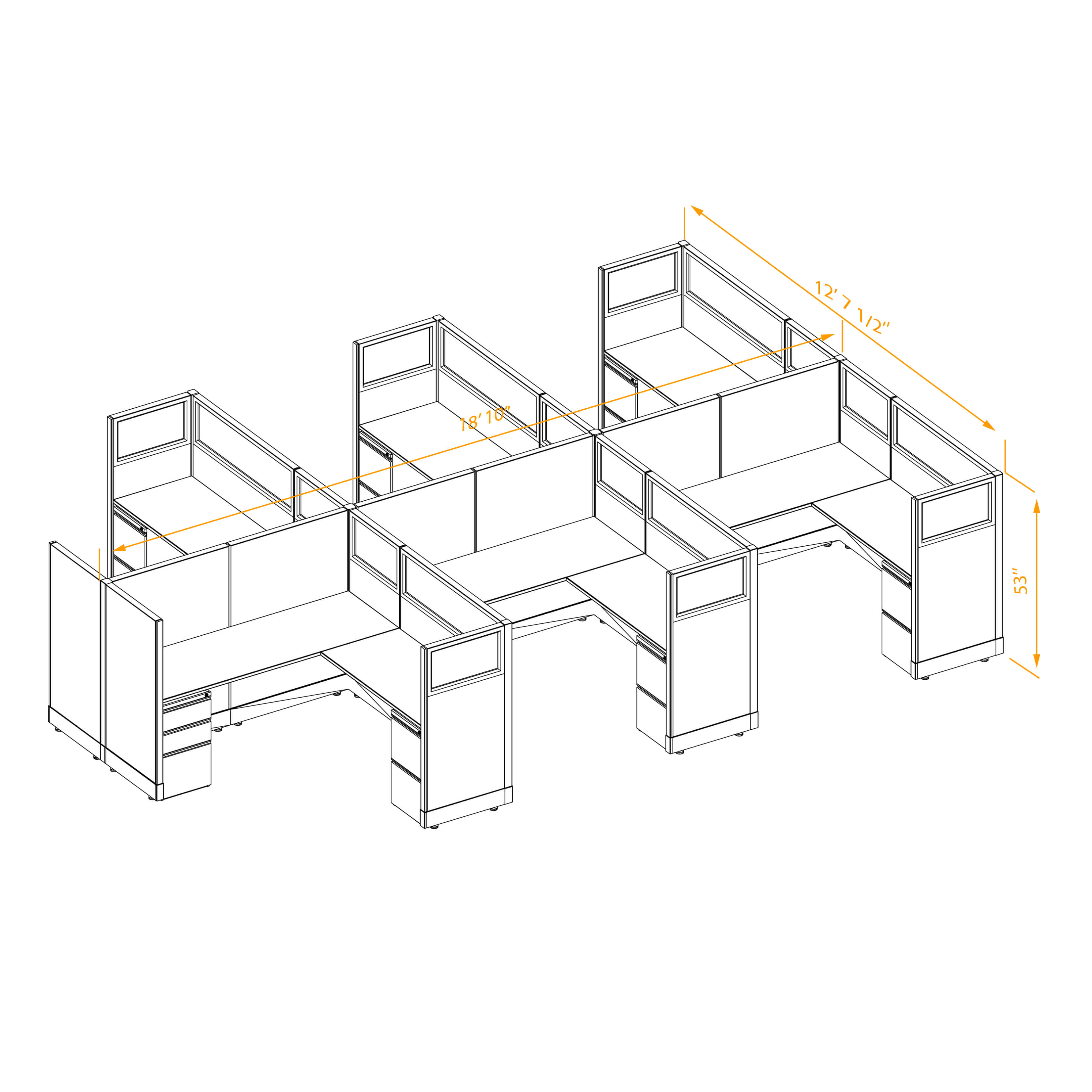 Office workstations 53h with partial glass panels unpowered CUB 6C 53 NP 66 PGL ESP WH PSO2 Office workstations 53h with partial glass panels unpowered CUB 6C 53 NP 66 PGL ESP WH PSO2