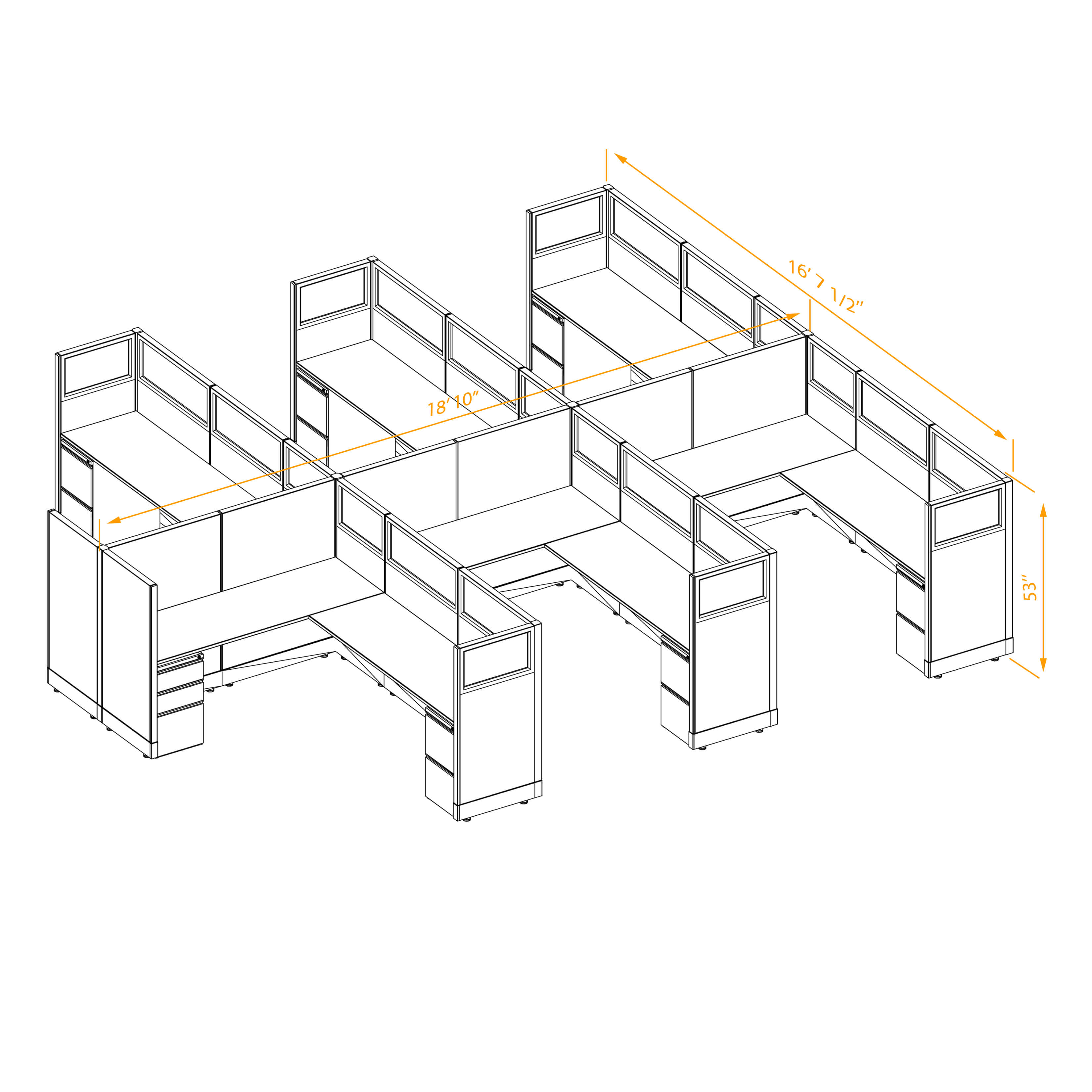 Office workstations 53h with partial glass panels unpowered CUB 6C 53 NP 68 PGL ESP WH PSO2 Office workstations 53h with partial glass panels unpowered CUB 6C 53 NP 68 PGL ESP WH PSO2
