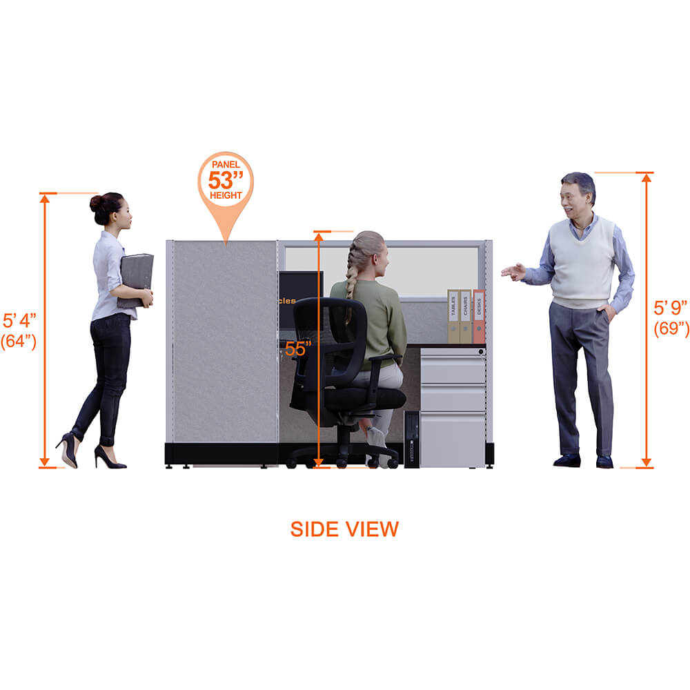 Partial glass office cubicles 53h single side view heights Partial glass office cubicles 53h single side view heights