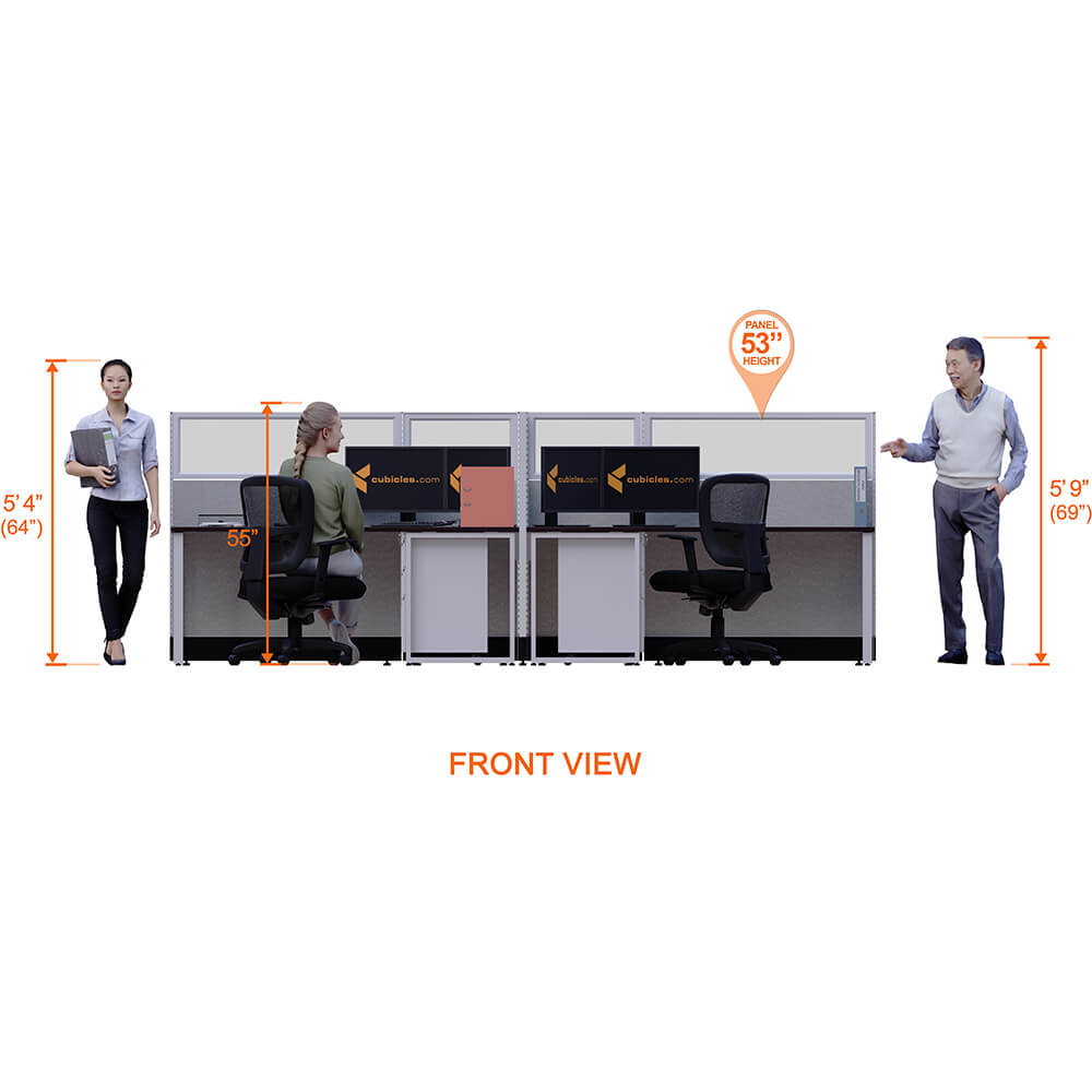 Open office desks 53h 2pack t cluster glass front view heights Open office desks 53h 2pack t cluster glass front view heights