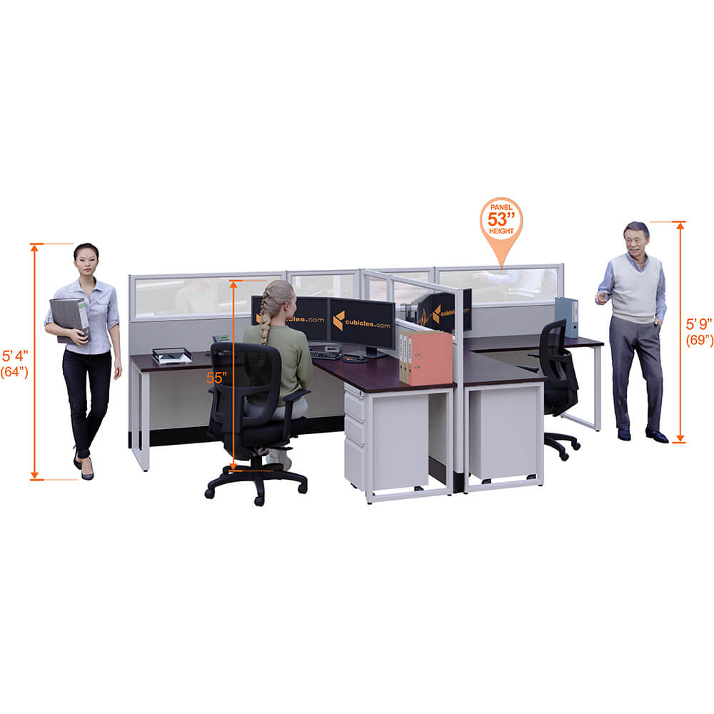 Open office desks 53h 2pack t cluster glass perspective heights Open office desks 53h 2pack t cluster glass perspective heights