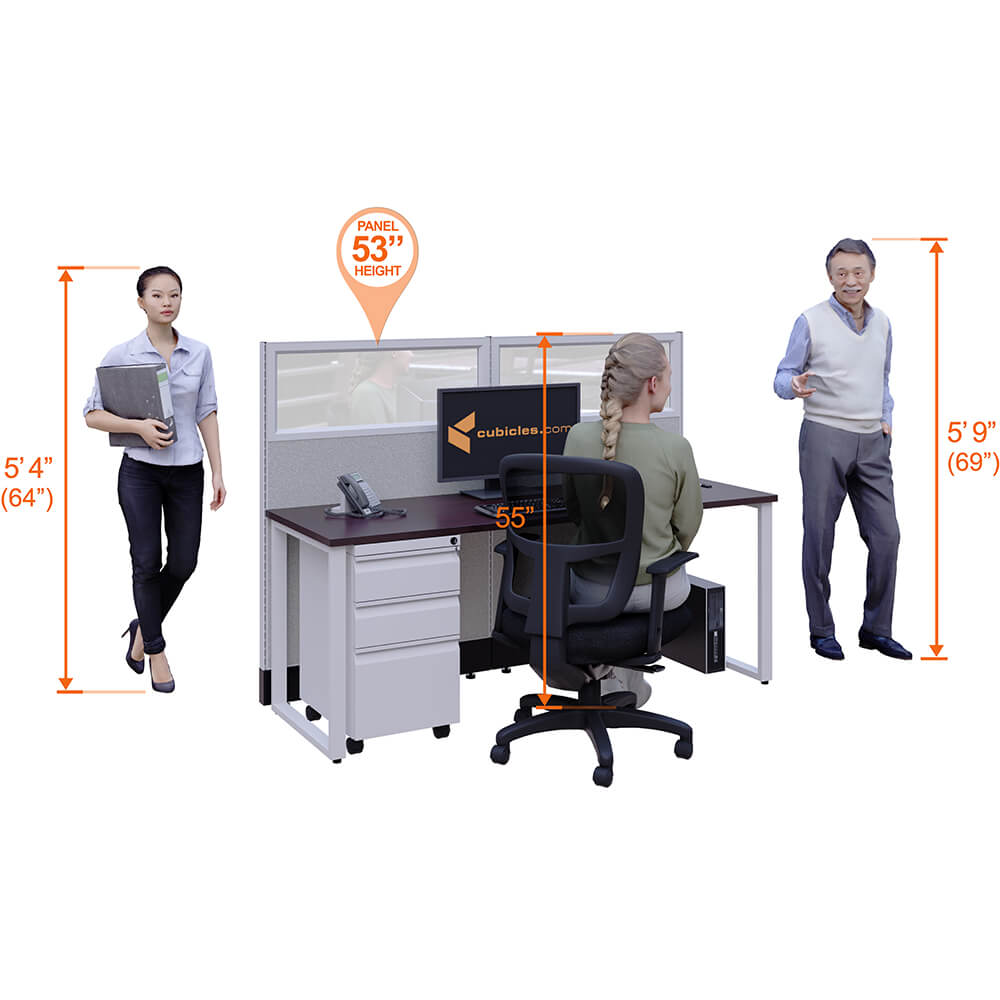 Open office desks 53h single glass perspective heights Open office desks 53h single glass perspective heights