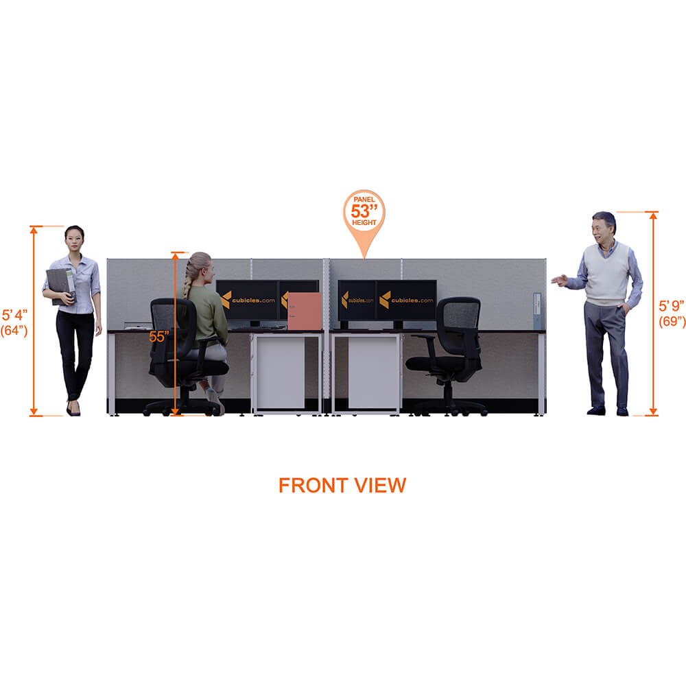 Open plan workstation 53h 2pack t cluster front view heights Open plan workstation 53h 2pack t cluster front view heights