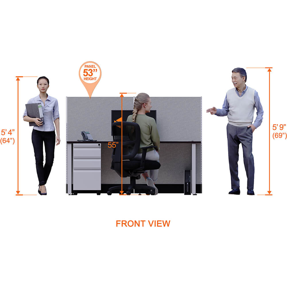 Open plan workstation 53h single front view heights Open plan workstation 53h single front view heights