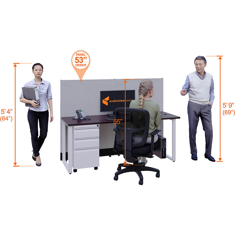 Open plan workstation 53h single perspective heights Open plan workstation 53h single perspective heights