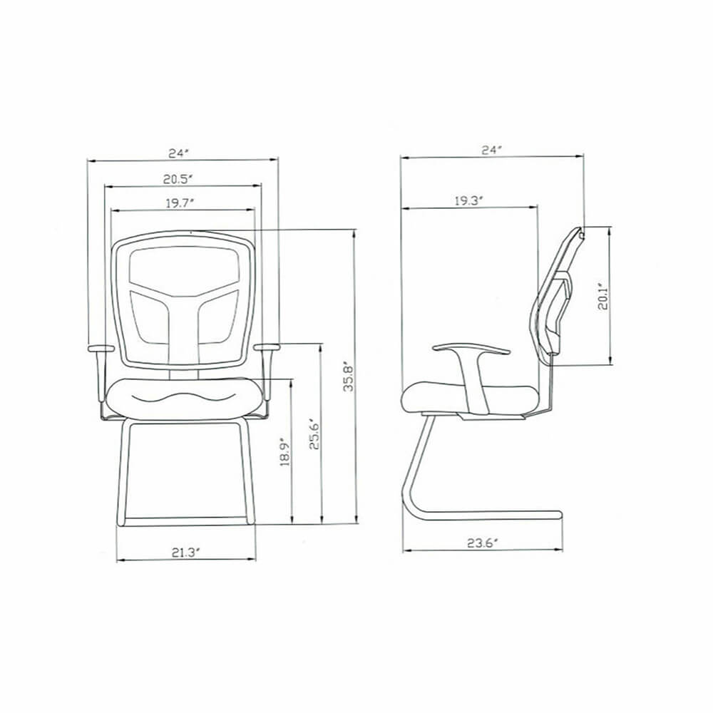 Guest office chairs front measures Guest office chairs front measures