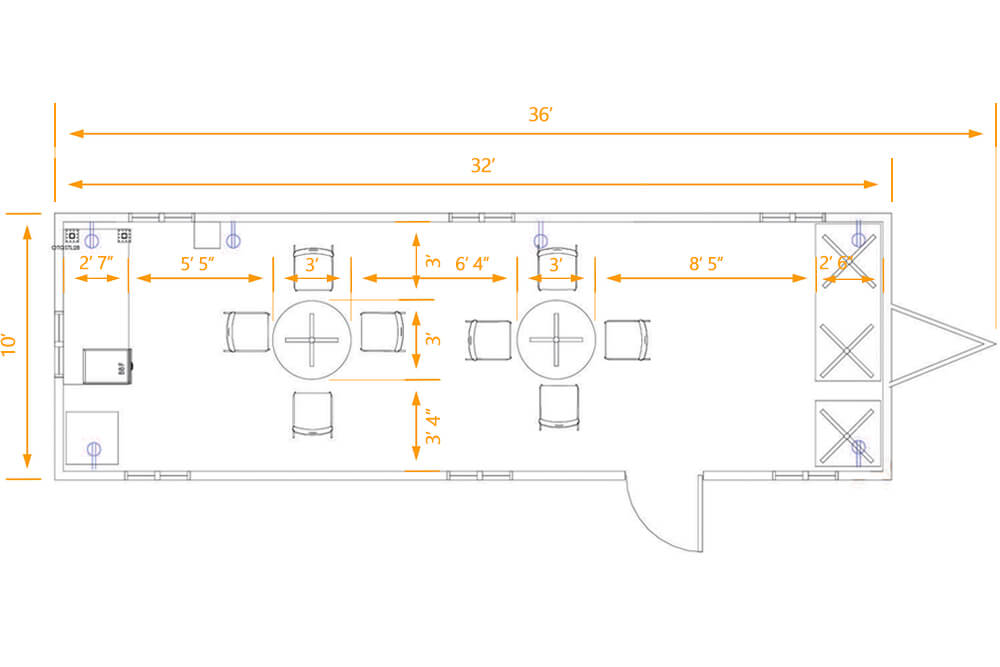 Breakroom trailer floor plan round tables Breakroom trailer floor plan round tables