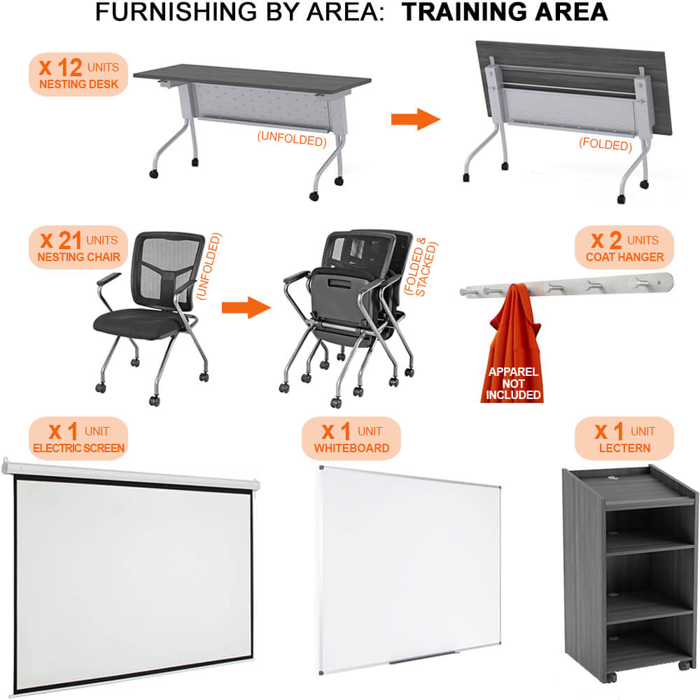 Training trailer training area furnishing items Training trailer training area furnishing items