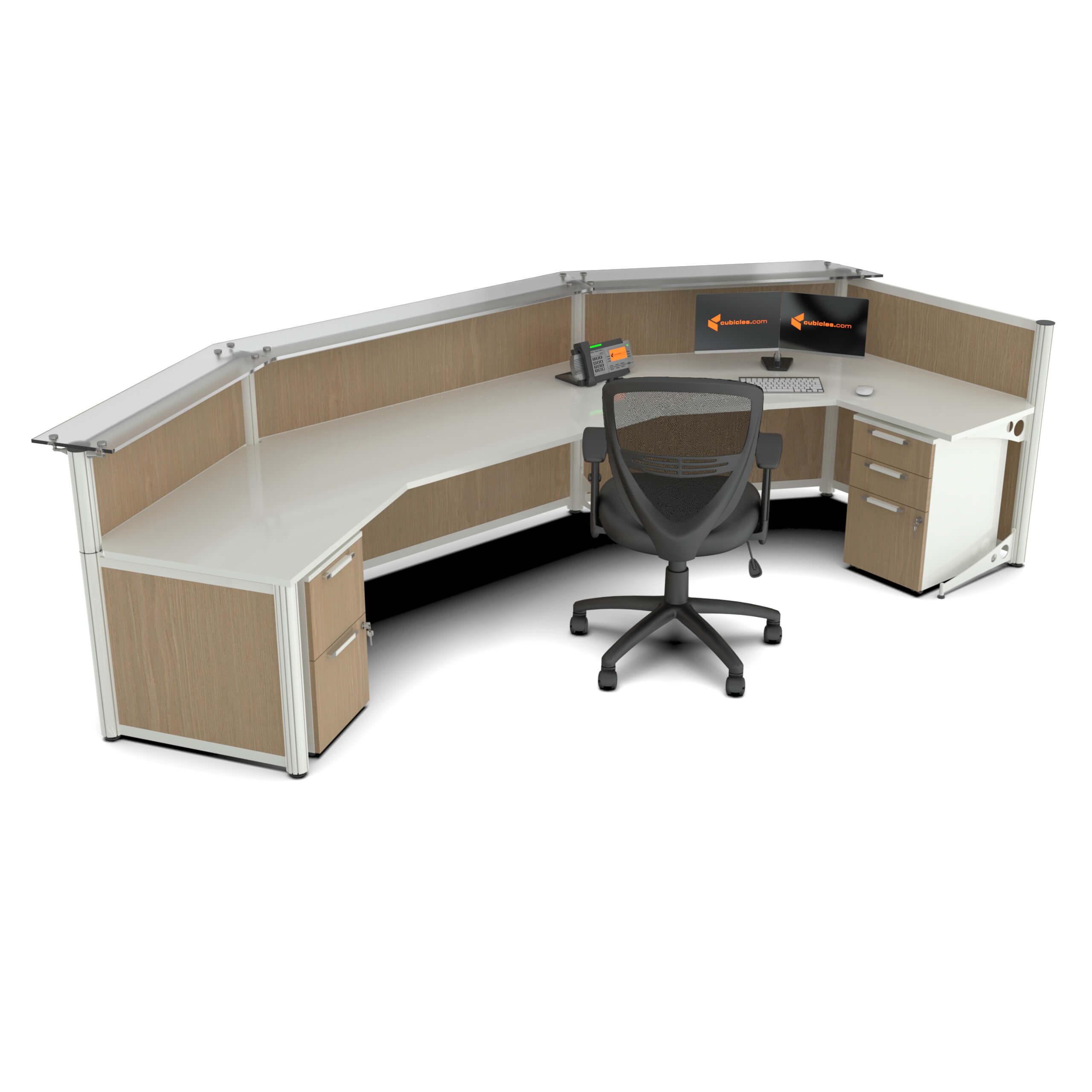 Angularglass office reception desk inside view Angularglass office reception desk inside view