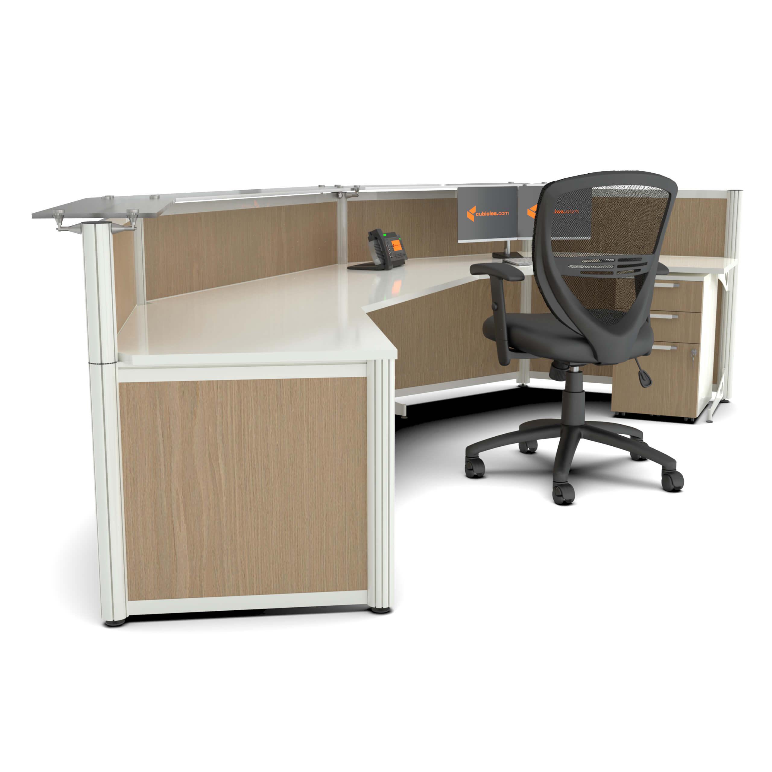 Angularglass office reception desk lateral view Angularglass office reception desk lateral view