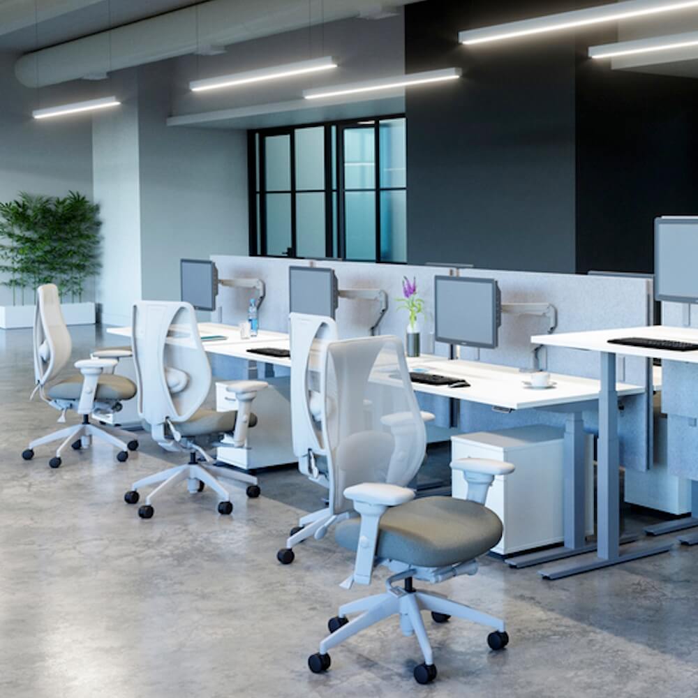 Big&tall office chairs ergonomic office chair adjustable arms light gray mesh and asteroid fabric seat open office view Big&tall office chairs ergonomic office chair adjustable arms light gray mesh and asteroid fabric seat open office view
