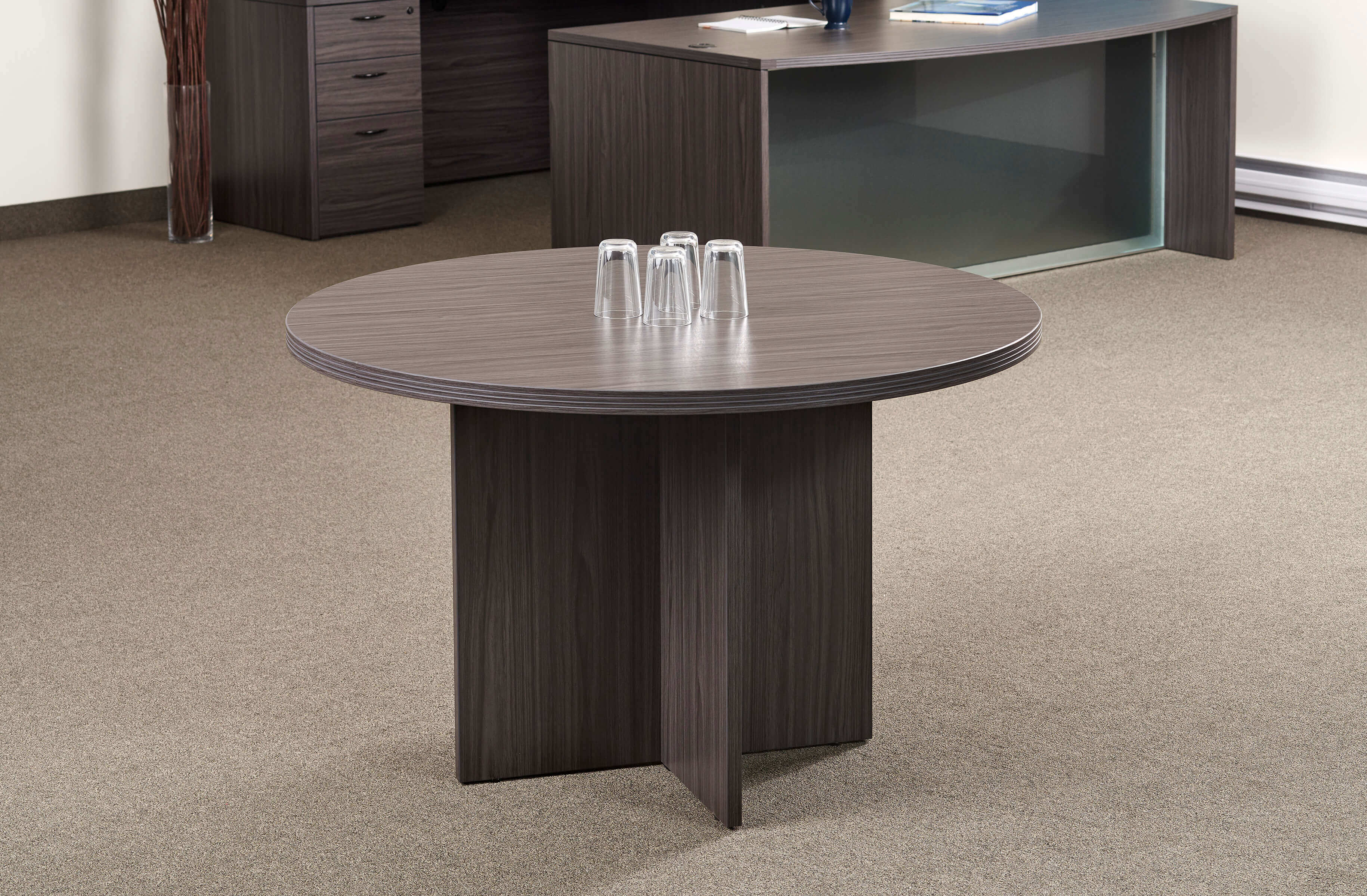 Conference room tables meeting tables contemporary round table slate grey space view 1 1 Conference room tables meeting tables contemporary round table slate grey space view 1 1