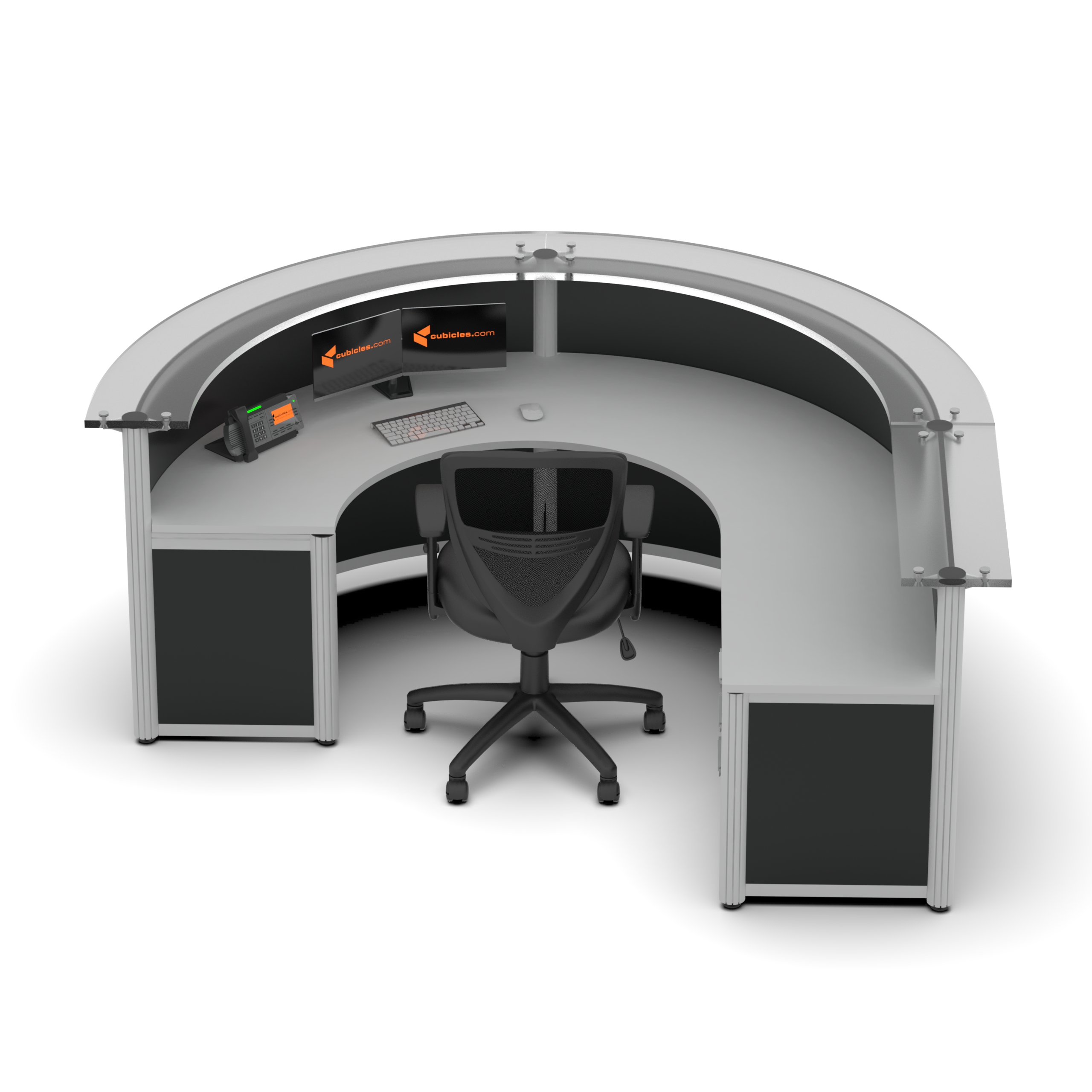 Contemporary reception desk with glass transaction top back view 1 Contemporary reception desk with glass transaction top back view 1