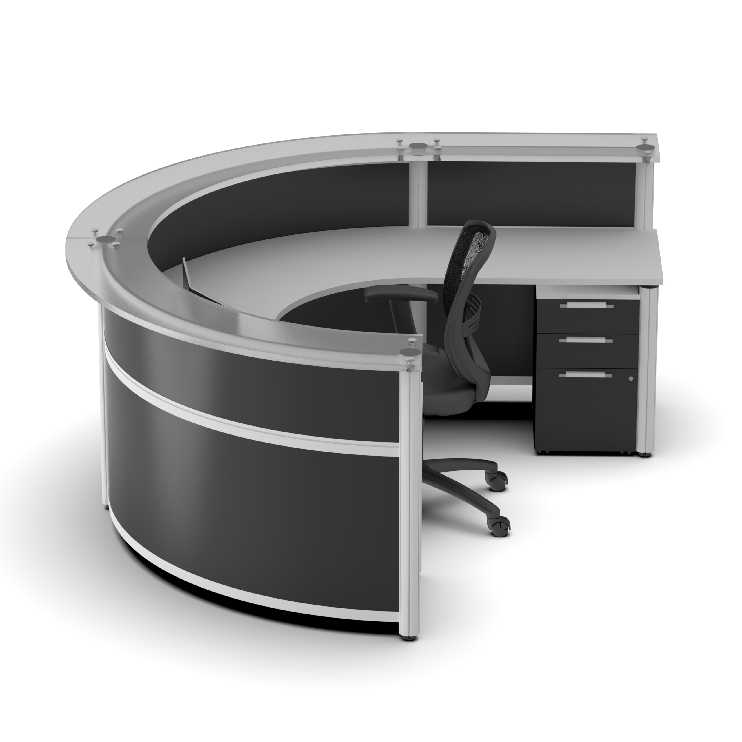 Contemporary reception desk with glass transaction top side view 1 Contemporary reception desk with glass transaction top side view 1
