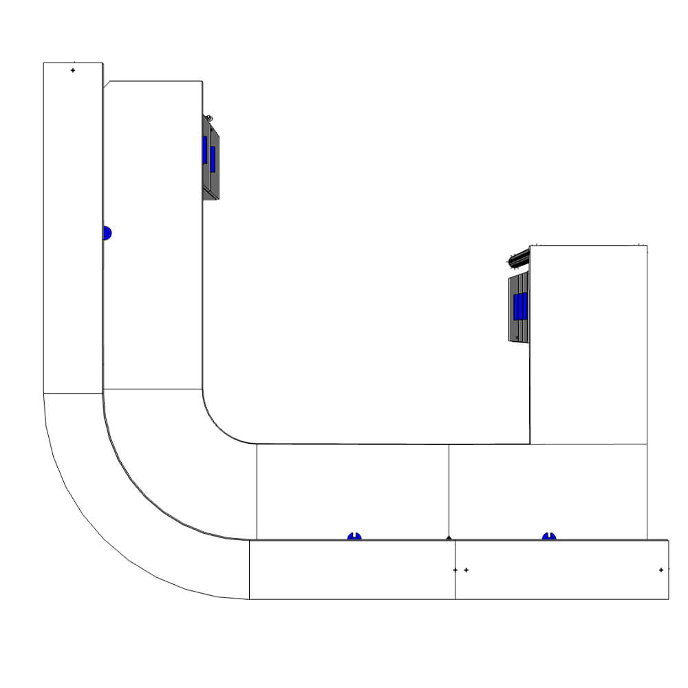 Corner reception desk with curved front and return top view Corner reception desk with curved front and return top view