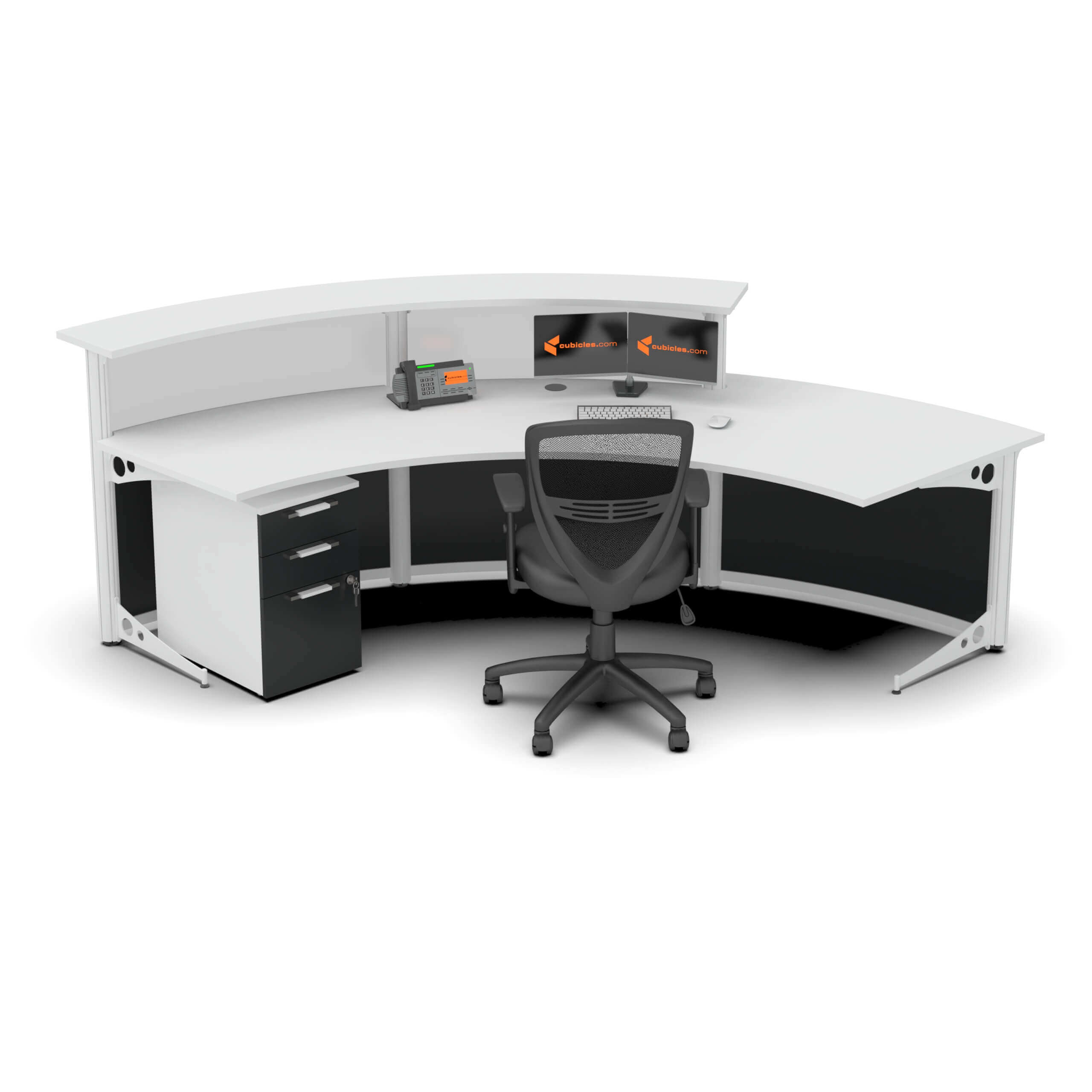 Corner reception desk with fron curve inside view Corner reception desk with fron curve inside view