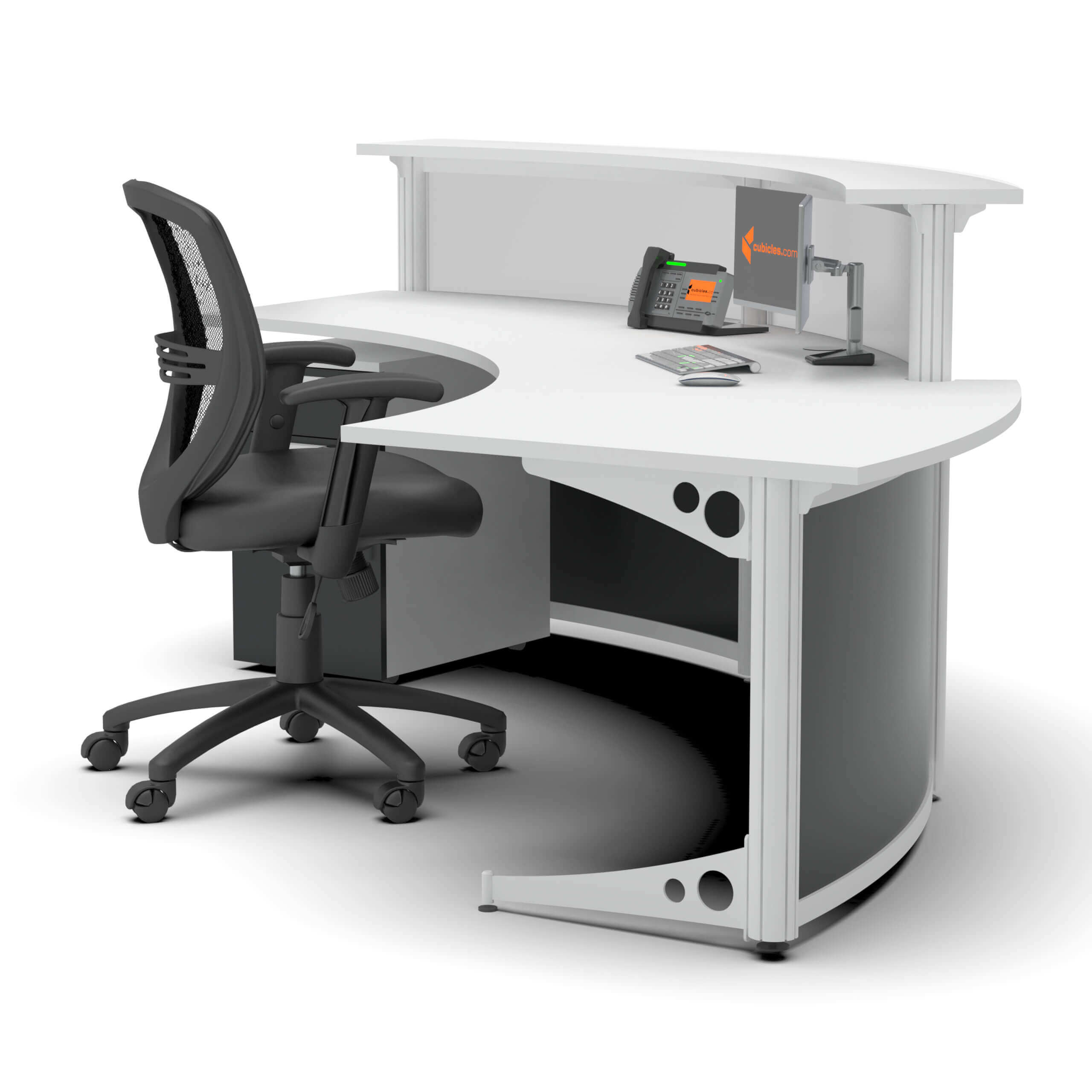 Corner reception desk with fron curve lateral view Corner reception desk with fron curve lateral view
