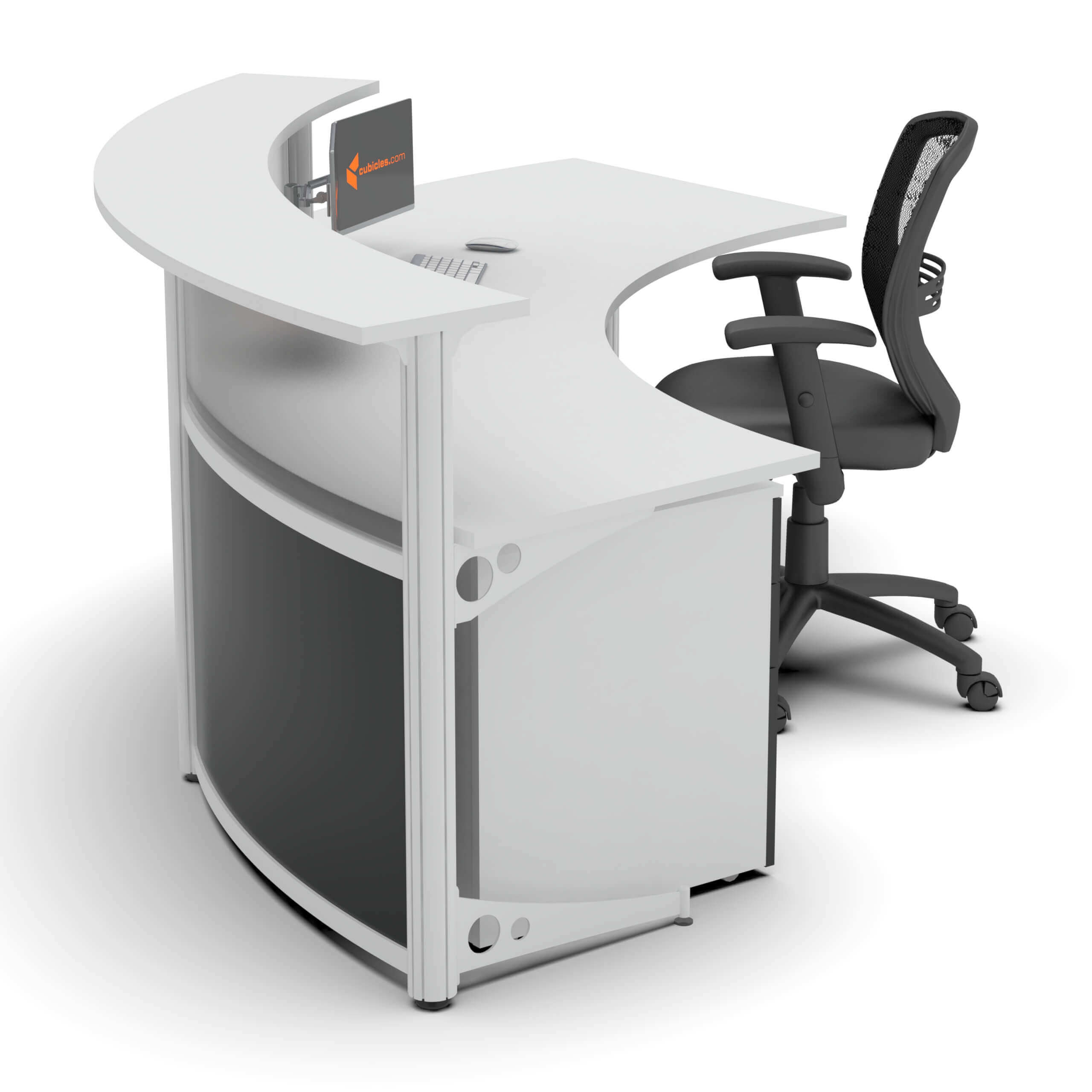 Corner reception desk with fron curve right lateral view Corner reception desk with fron curve right lateral view