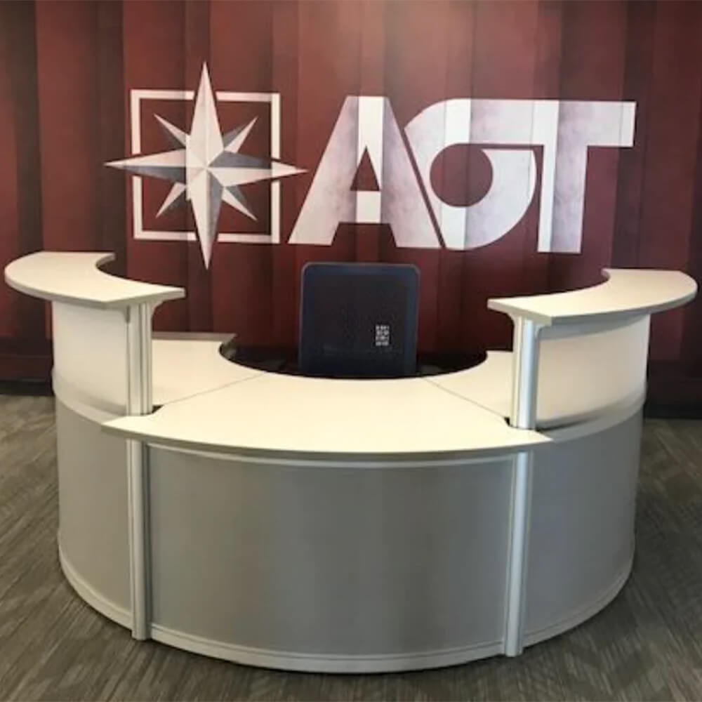 Curved round ada reception desk environment front 1 Curved round ada reception desk environment front 1