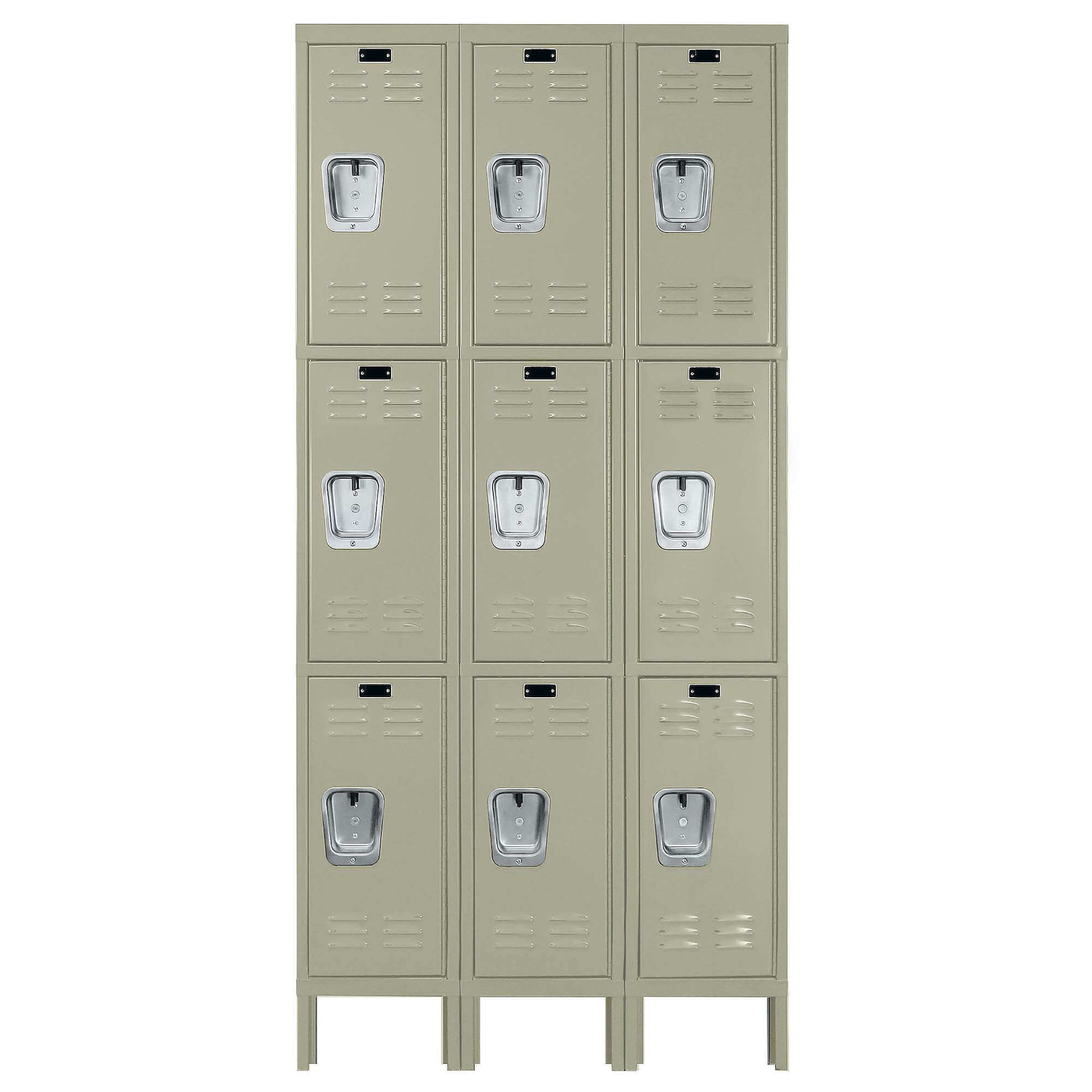 Employee locker metal locker box locker 3w 3t tan front view 1 Employee locker metal locker box locker 3w 3t tan front view 1