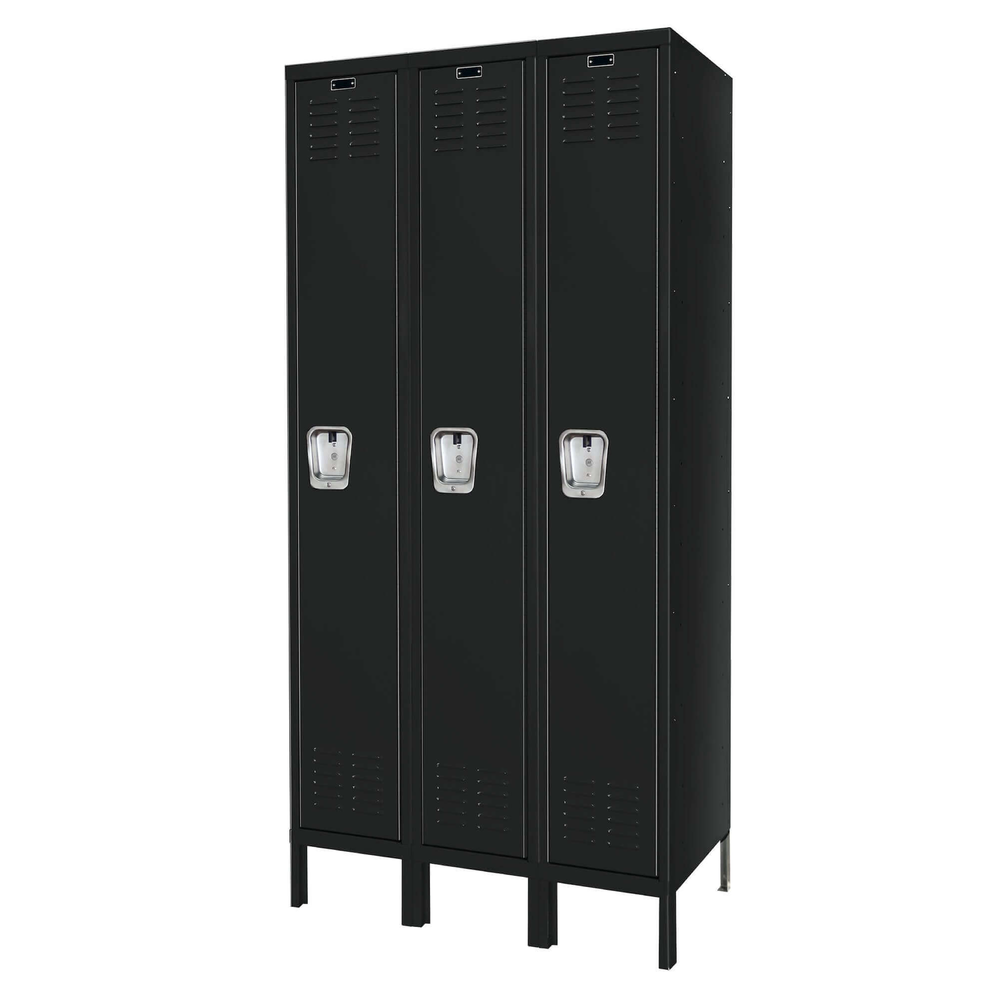 Employee lockers metal lockers patriot series wardrobe lockers 3w 1t black angle view Employee lockers metal lockers patriot series wardrobe lockers 3w 1t black angle view