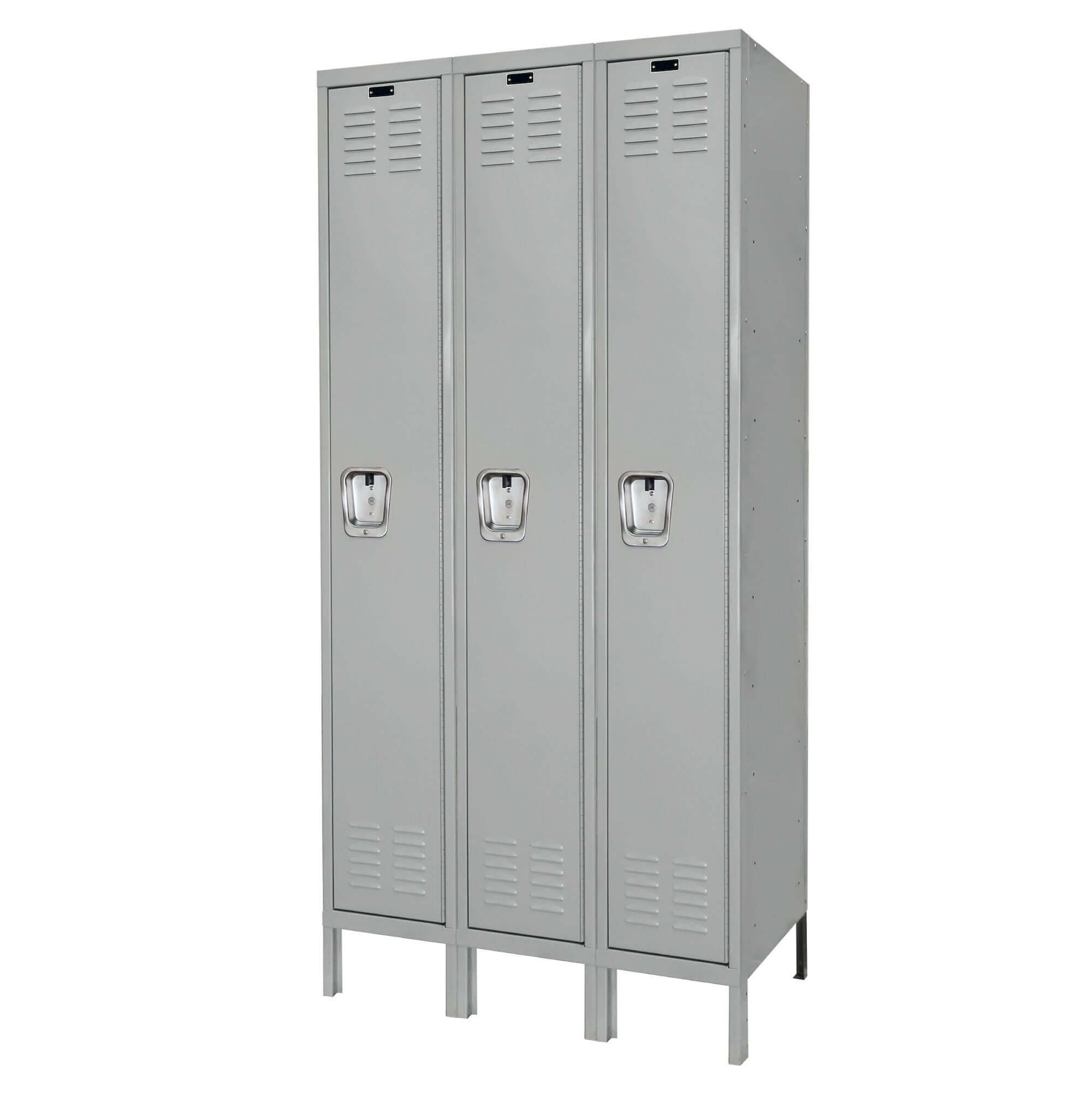 Employee lockers metal lockers patriot series wardrobe lockers 3w 1t light gray angle view Employee lockers metal lockers patriot series wardrobe lockers 3w 1t light gray angle view