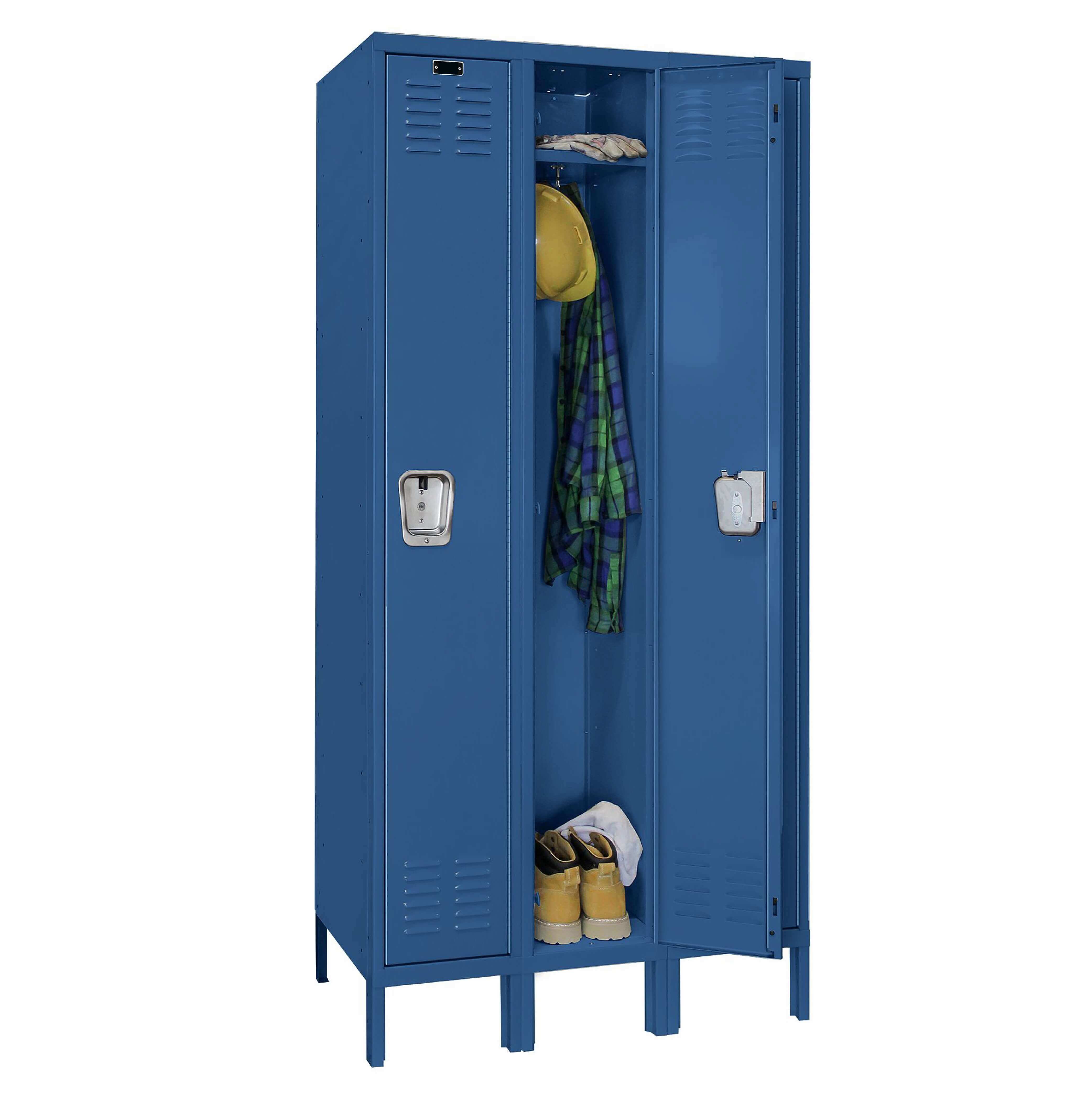 Employee lockers metal lockers patriot series wardrobe lockers 3w 1t marine blue open angle view Employee lockers metal lockers patriot series wardrobe lockers 3w 1t marine blue open angle view