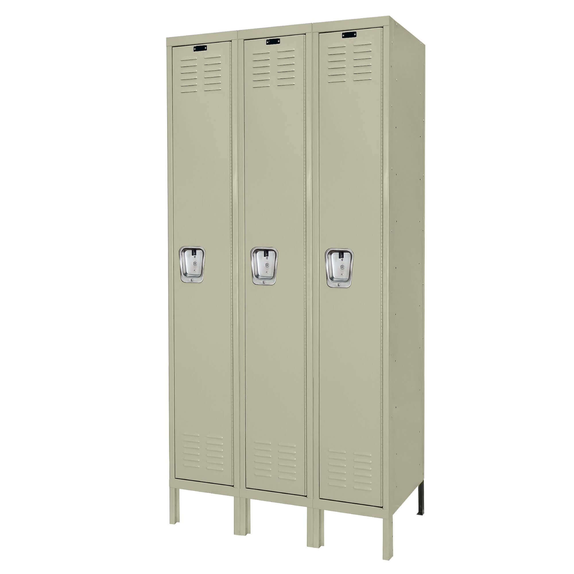 Employee lockers metal lockers patriot series wardrobe lockers 3w 1t tan angle view Employee lockers metal lockers patriot series wardrobe lockers 3w 1t tan angle view