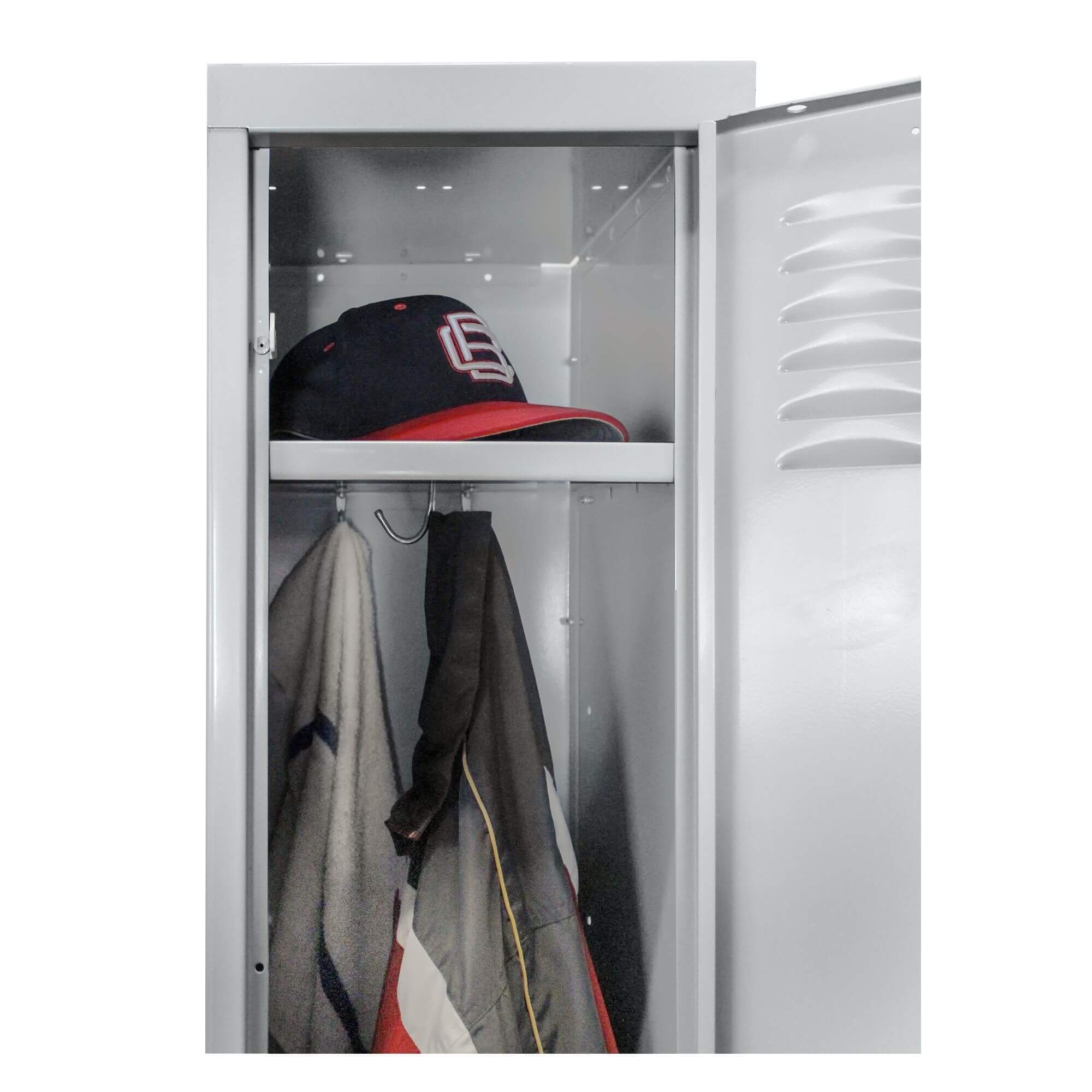Employee lockers metal lockers wardrobe lockers 1w 1t light gray close up view 2 Employee lockers metal lockers wardrobe lockers 1w 1t light gray close up view 2