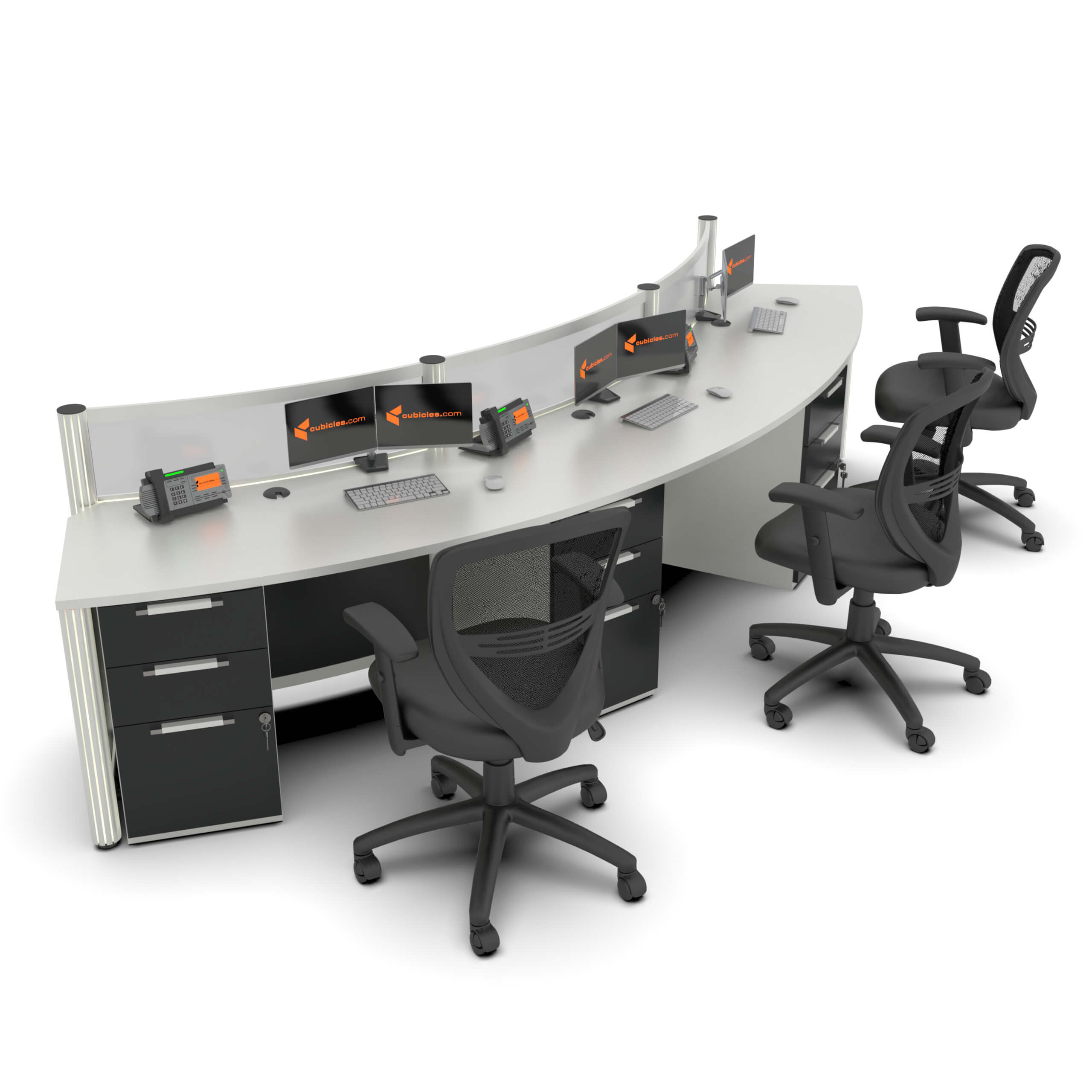 LuminaCurve collaborative 3 person reception desk back lateral view LuminaCurve collaborative 3 person reception desk back lateral view