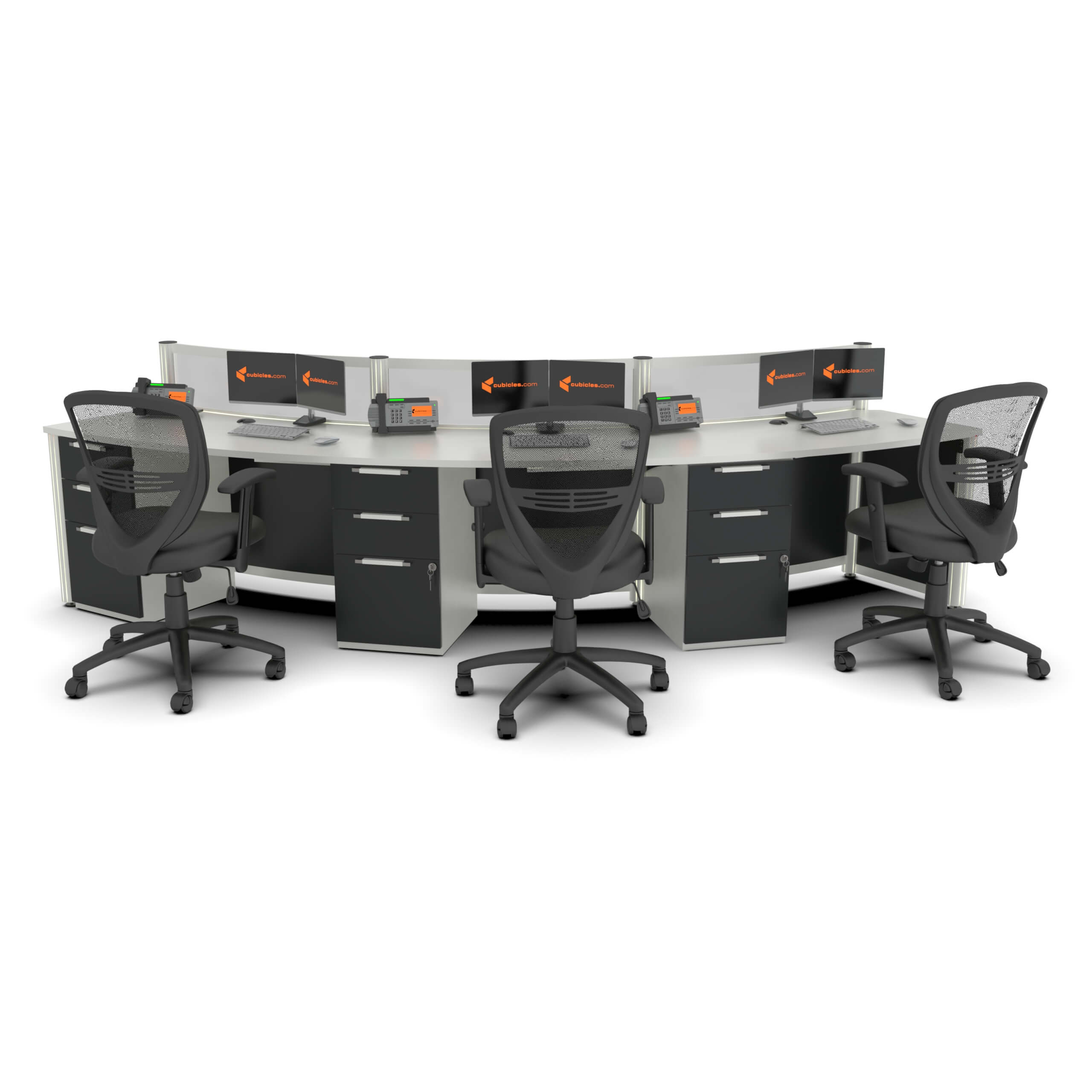 LuminaCurve collaborative 3 person reception desk back view LuminaCurve collaborative 3 person reception desk back view