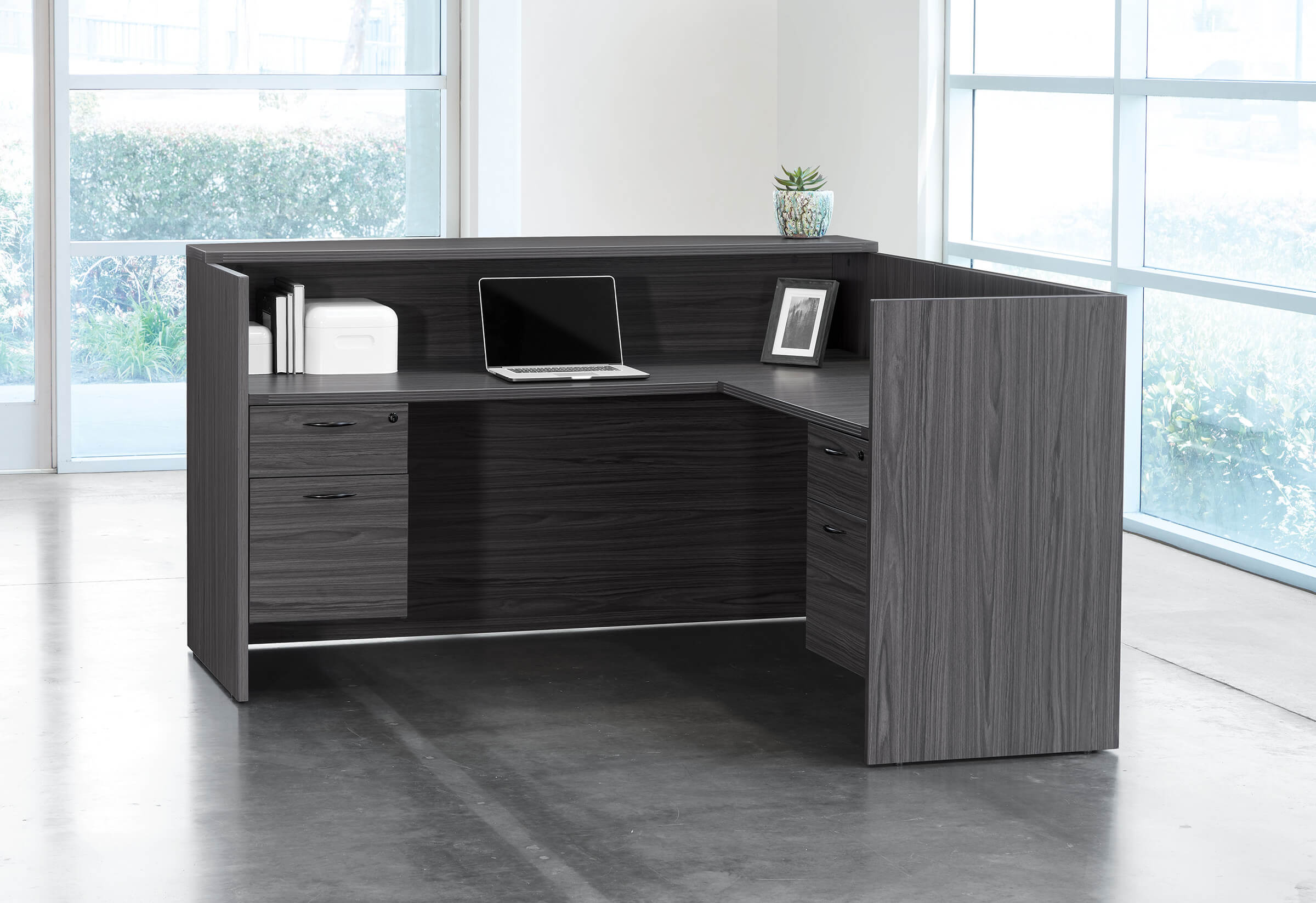 Office reception desk straight reception desk contemporary office reception desk slate grey internal view 1 Office reception desk straight reception desk contemporary office reception desk slate grey internal view 1