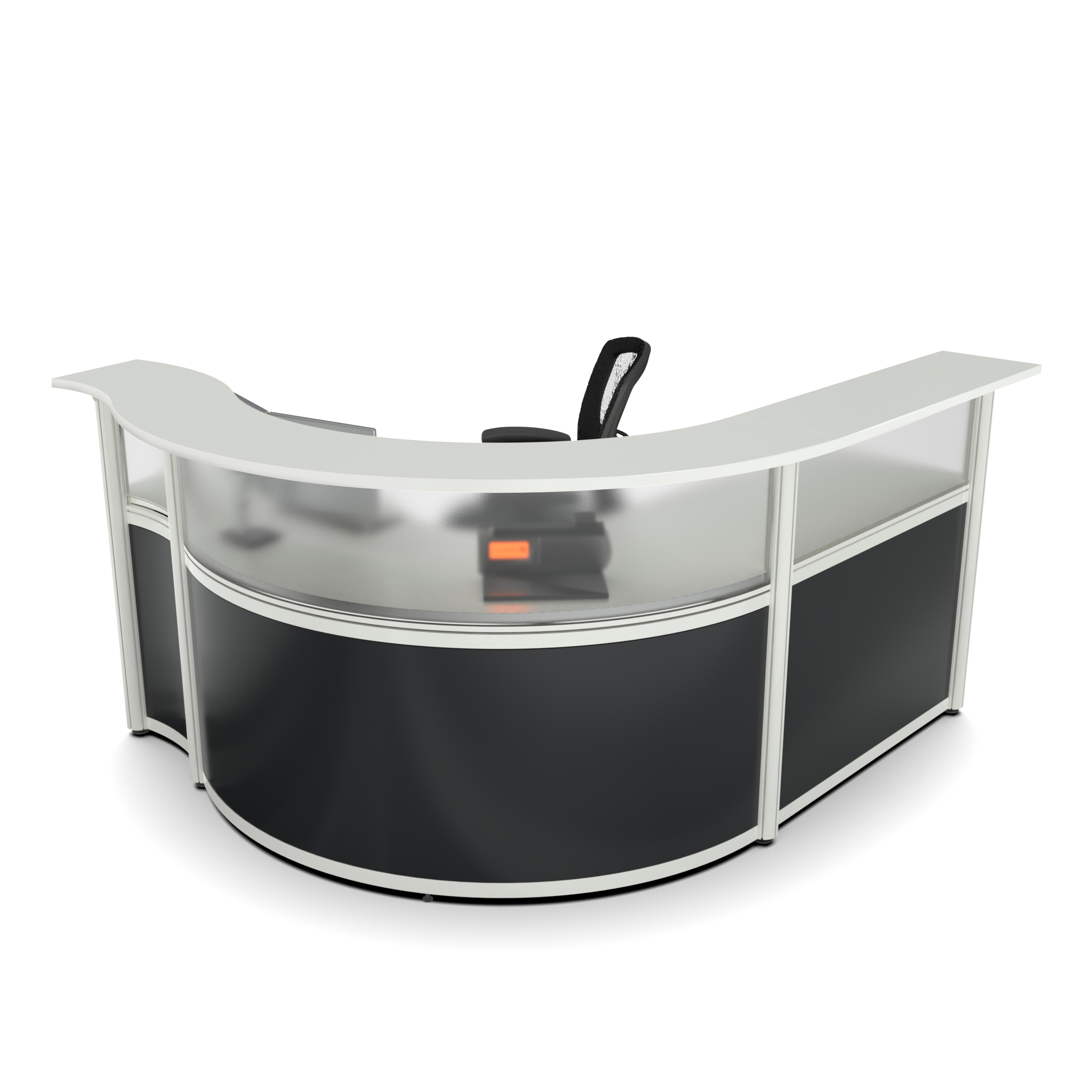Reception desk curved with frosted acrylic panel front view Reception desk curved with frosted acrylic panel front view