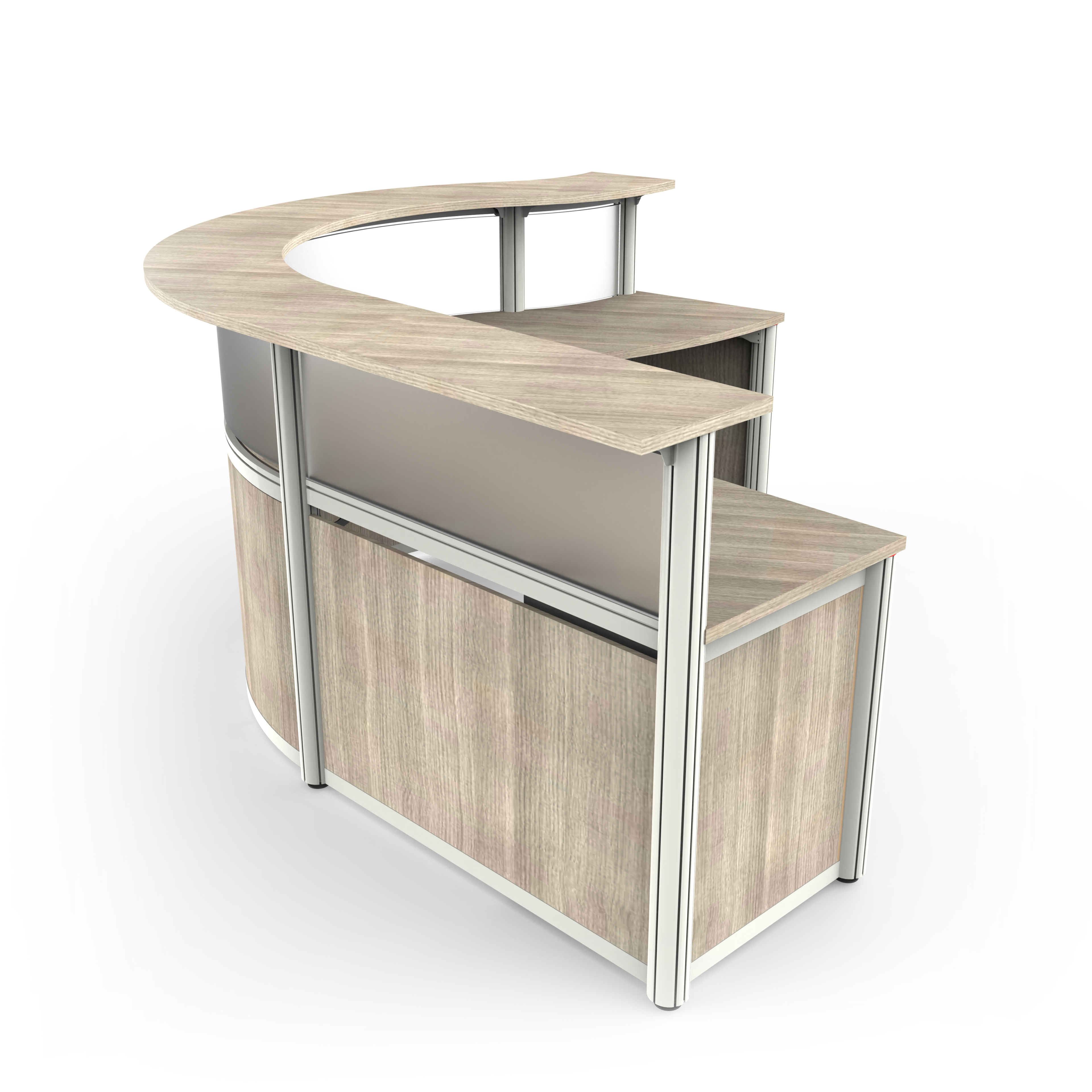 Reception desk curved with frosted acrylic panel lateral view 1 2 Reception desk curved with frosted acrylic panel lateral view 1 2