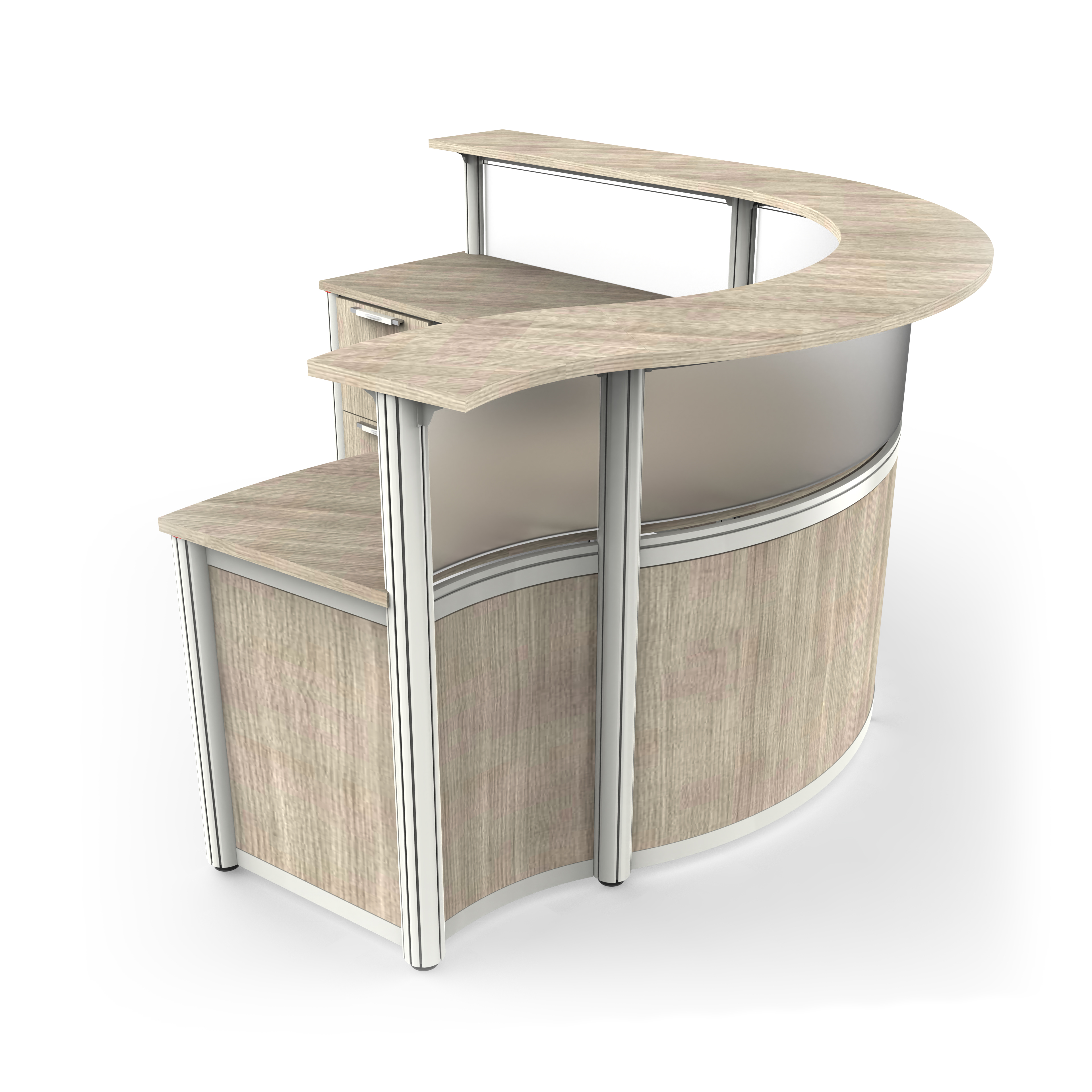 Reception desk curved with frosted acrylic panel right lateral view 1 2 Reception desk curved with frosted acrylic panel right lateral view 1 2