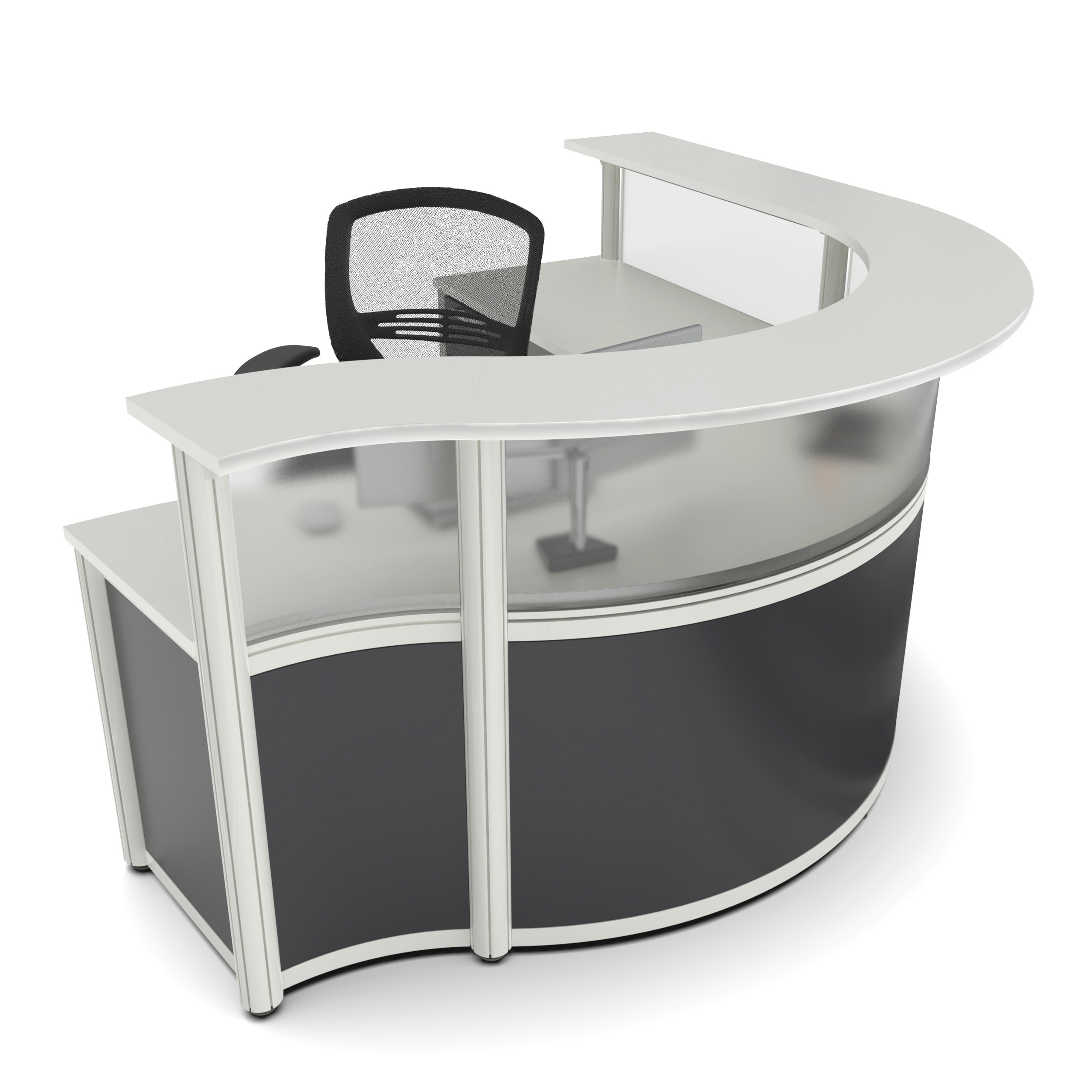 Reception desk curved with frosted acrylic panel right right lateral view Reception desk curved with frosted acrylic panel right right lateral view