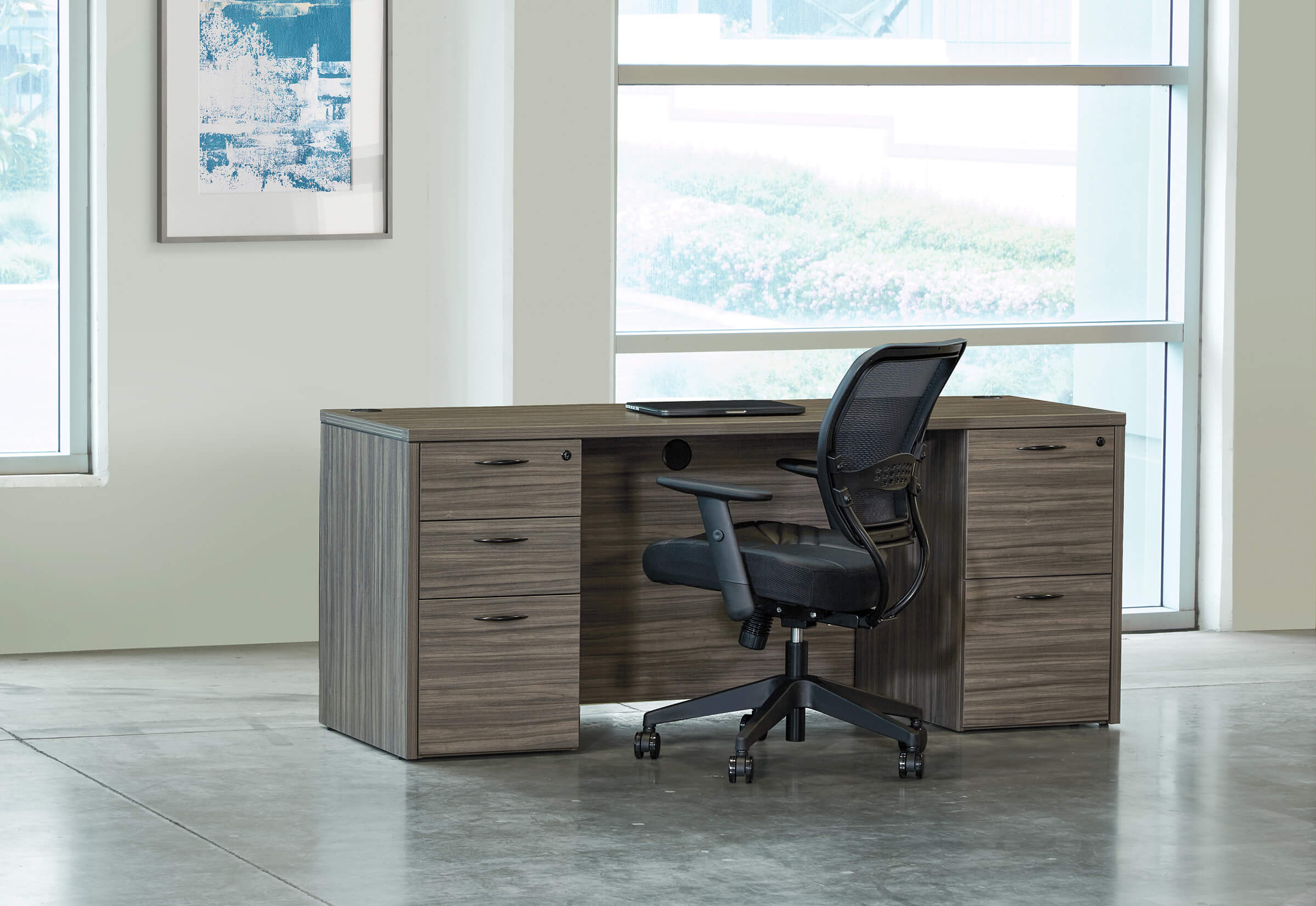 Straight office desk contemporary office desk laminate office desk urban walnut space view 1 1 Straight office desk contemporary office desk laminate office desk urban walnut space view 1 1