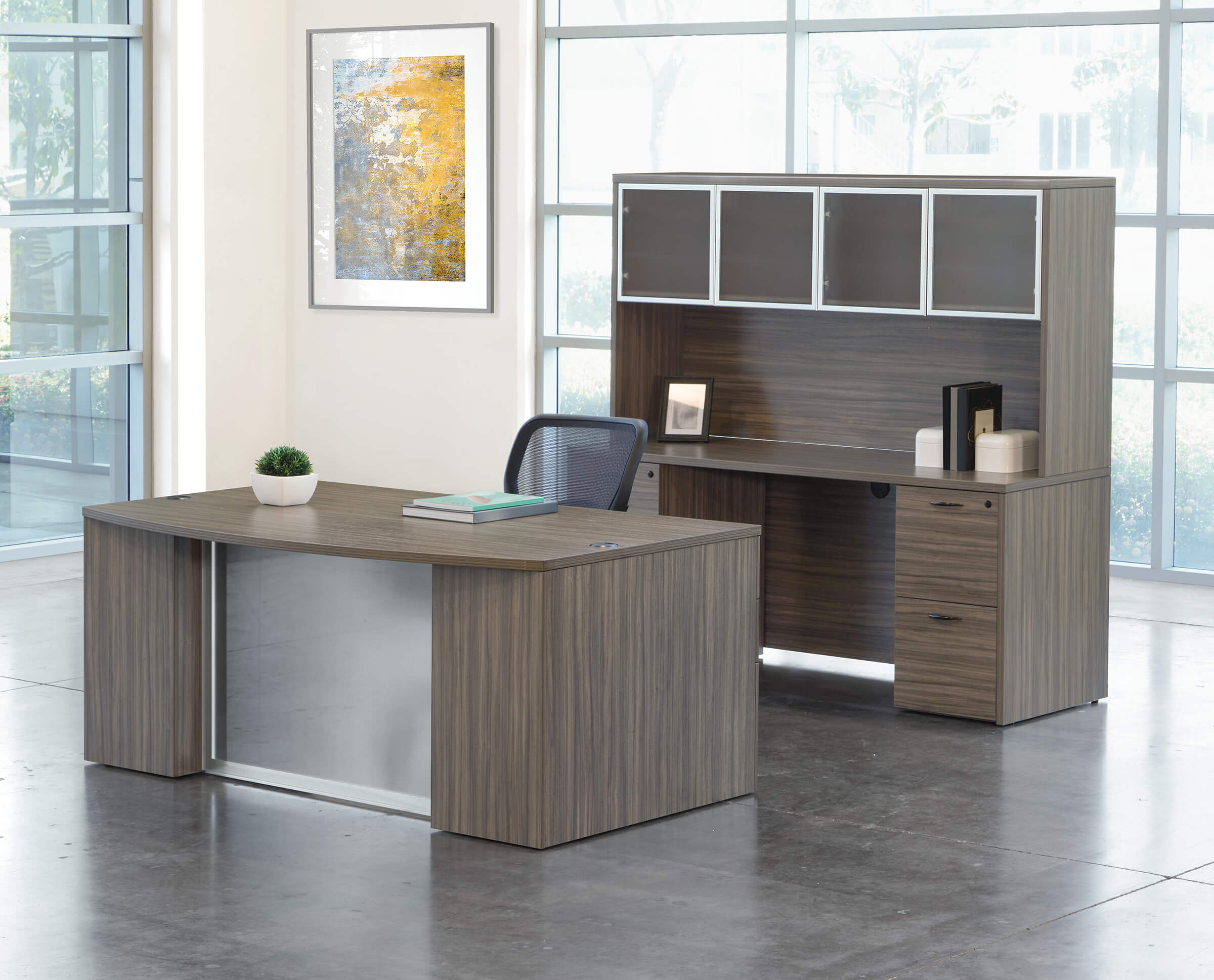 Straight office desk straight desk with hutch modern office desk set modern office desk set urban walnut space view 1 Straight office desk straight desk with hutch modern office desk set modern office desk set urban walnut space view 1