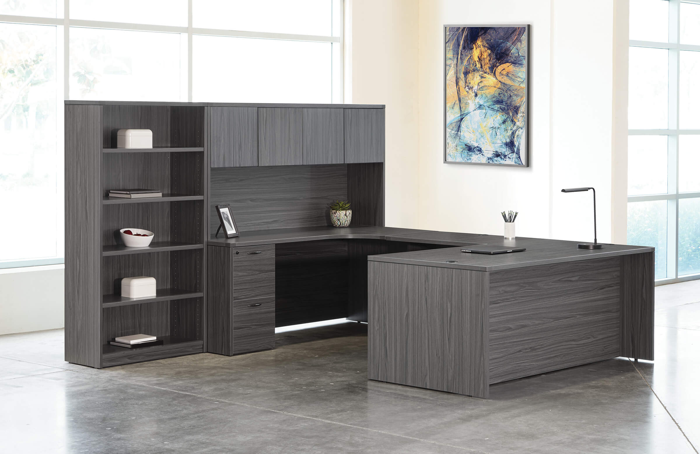 U shaped desk u shaped desk with hutch contemporary u shaped office desk slate grey space view right U shaped desk u shaped desk with hutch contemporary u shaped office desk slate grey space view right
