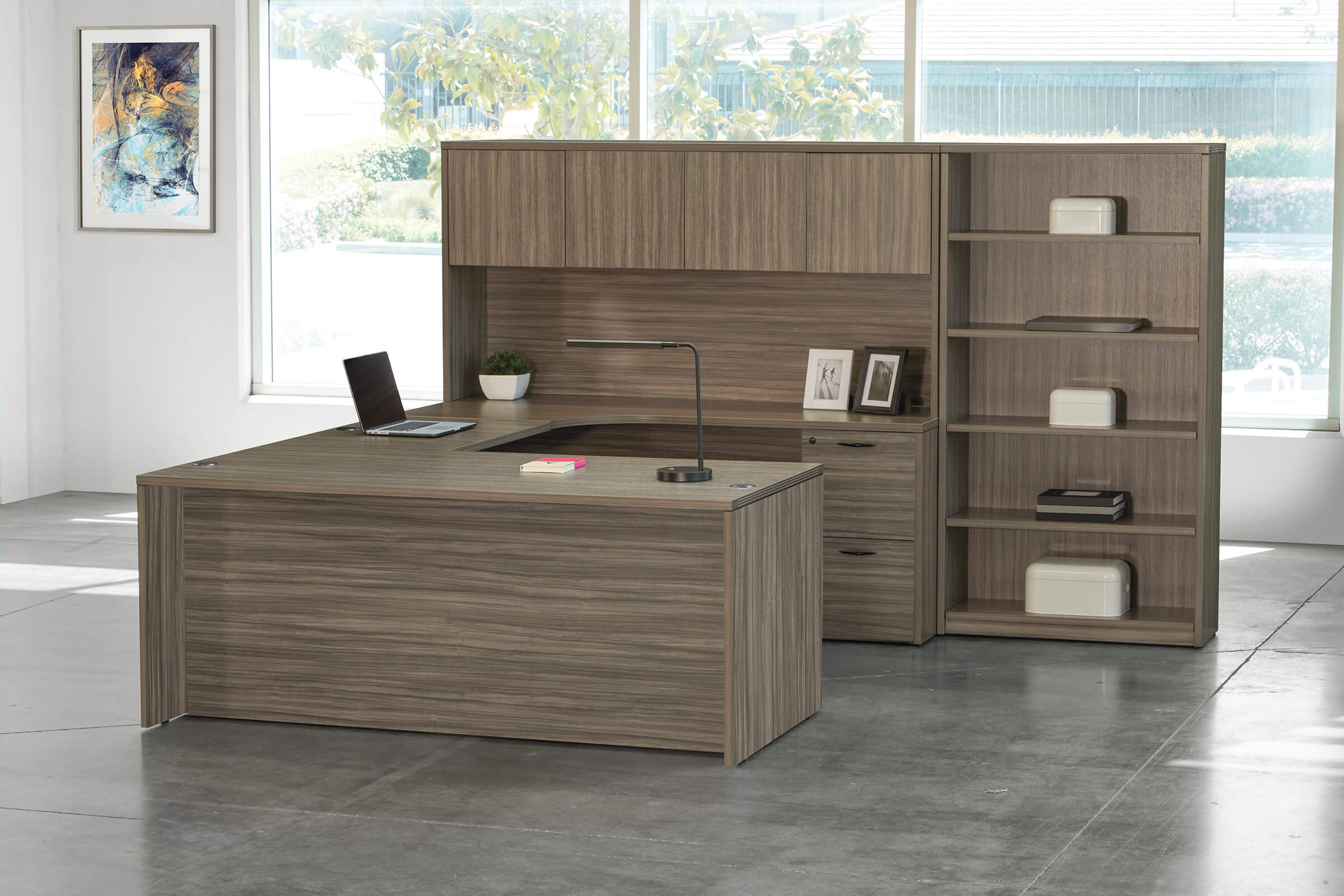 U shaped desk u shaped desk with hutch contemporary u shaped office desk urban walnut space view left U shaped desk u shaped desk with hutch contemporary u shaped office desk urban walnut space view left