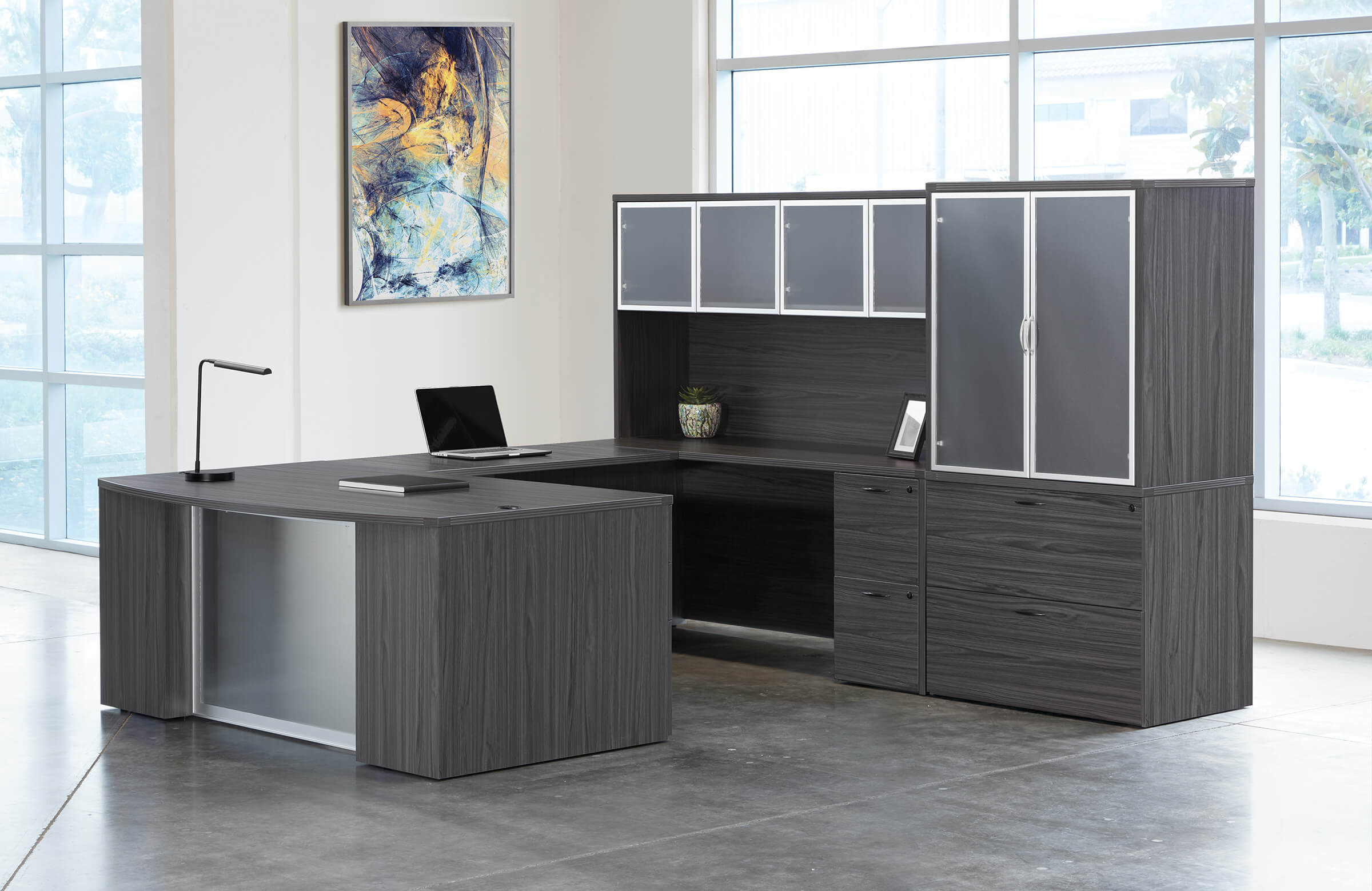 U shaped desk u shaped desk with hutch modern u shaped executive desk slate grey space view 1 U shaped desk u shaped desk with hutch modern u shaped executive desk slate grey space view 1